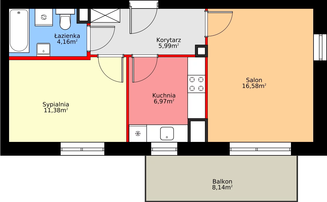 2 pokoje, mieszkanie 45,15 m², piętro 2, oferta nr D2/P2/6, Osiedle Jodłowa etap II, Oława, ul. Jodłowa