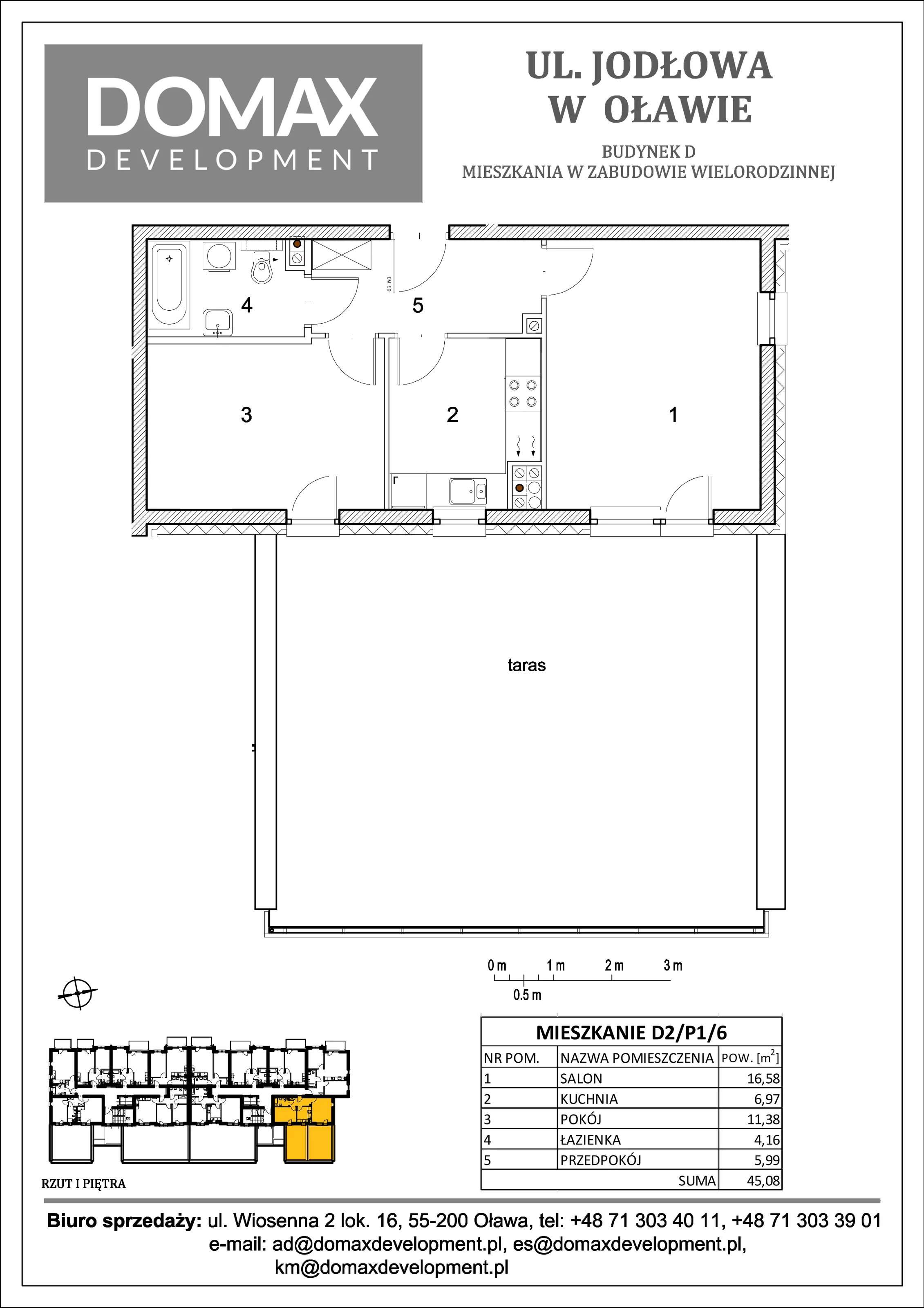 Mieszkanie 45,08 m², piętro 1, oferta nr D2/P1/6, Osiedle Jodłowa etap II, Oława, ul. Jodłowa