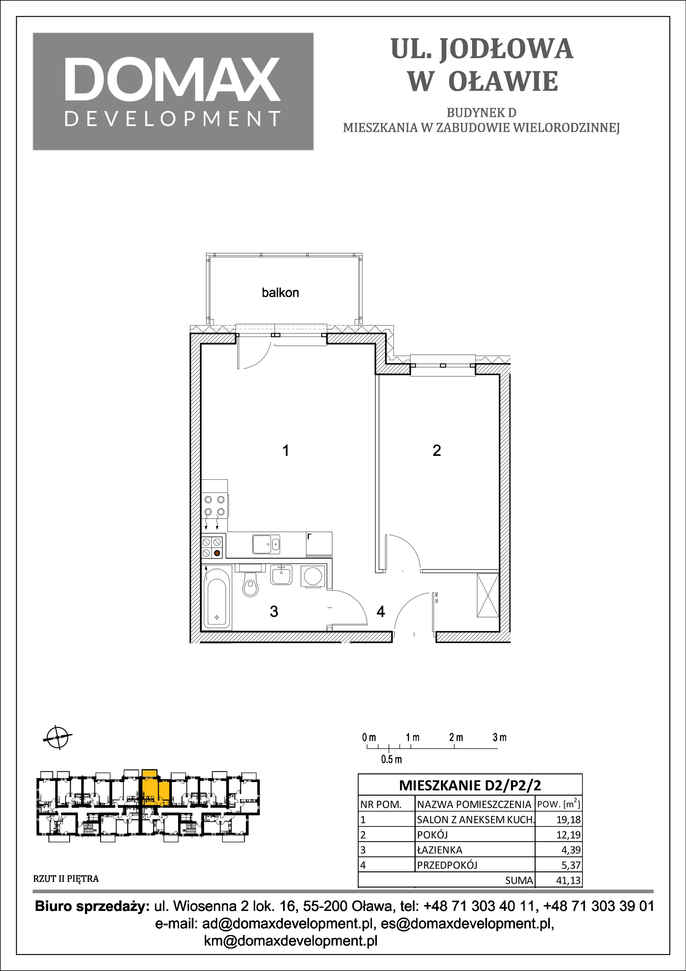 Mieszkanie 41,13 m², piętro 2, oferta nr D2/P2/2, Osiedle Jodłowa etap II, Oława, ul. Jodłowa