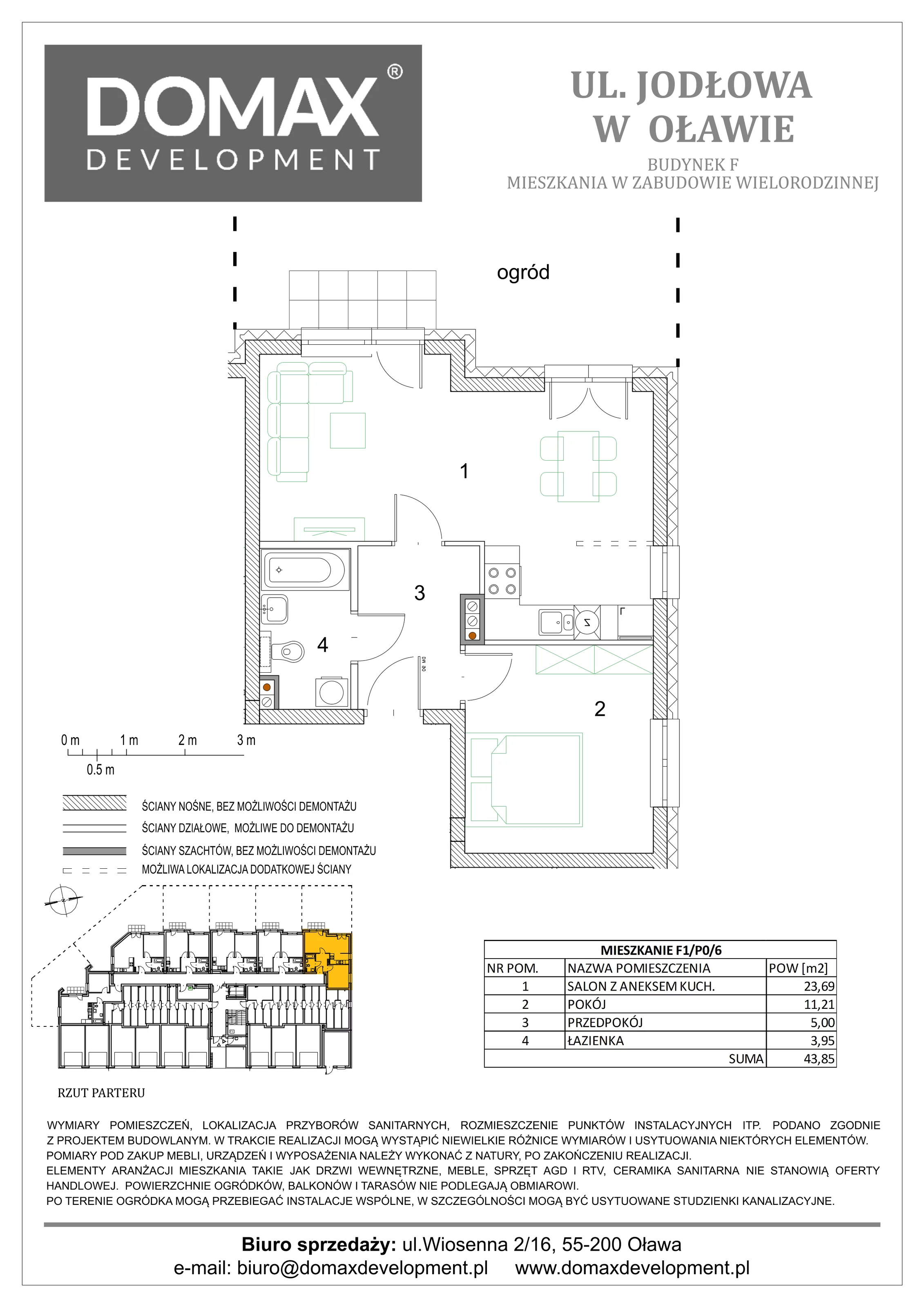 2 pokoje, mieszkanie 43,85 m², parter, oferta nr F1/P0/6, Osiedle Jodłowa etap III, Oława, ul. Jodłowa 46