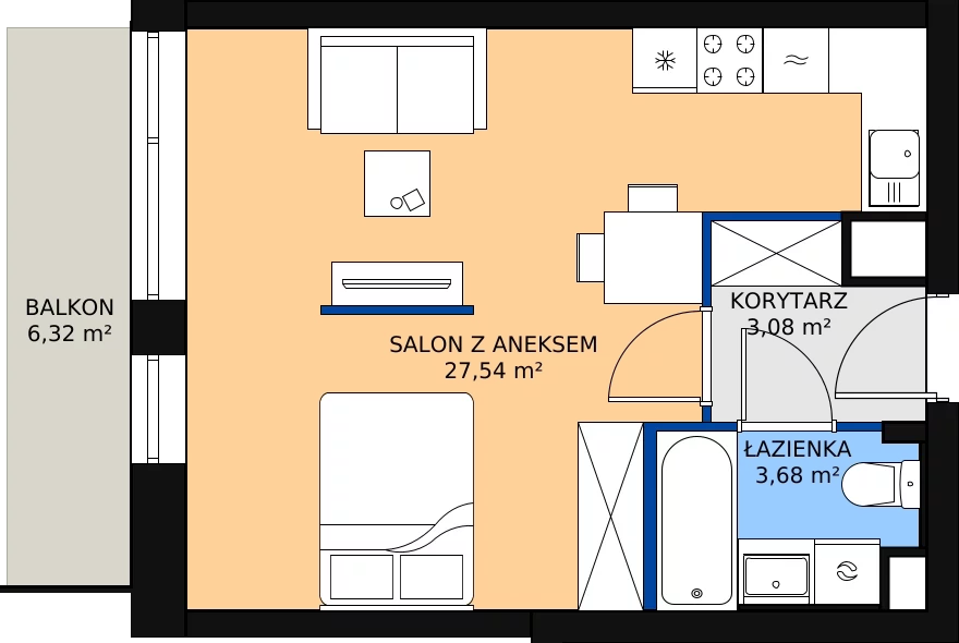 Zalety mieszkania 33.94 m², 34