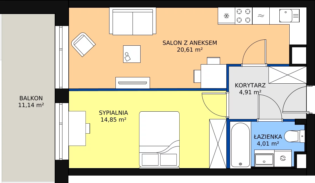 Zalety mieszkania 44.19 m², 37