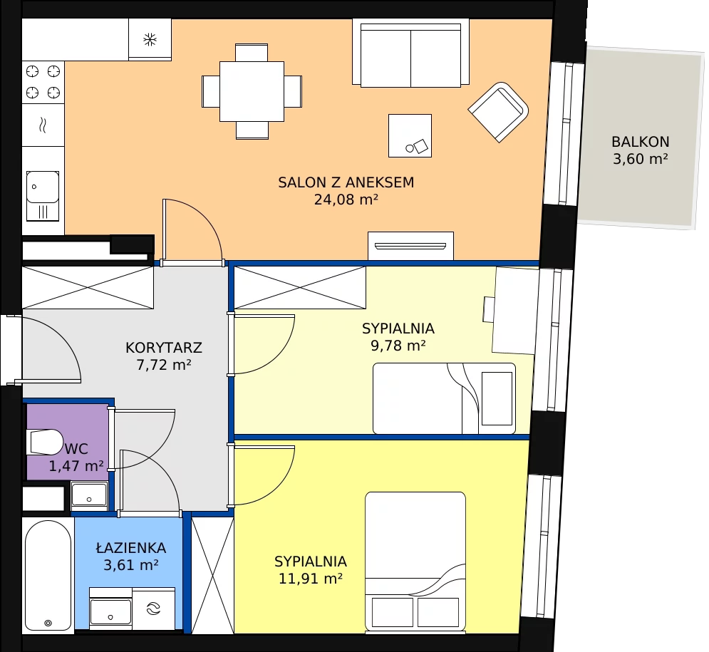 Zalety mieszkania 57.27 m², 42