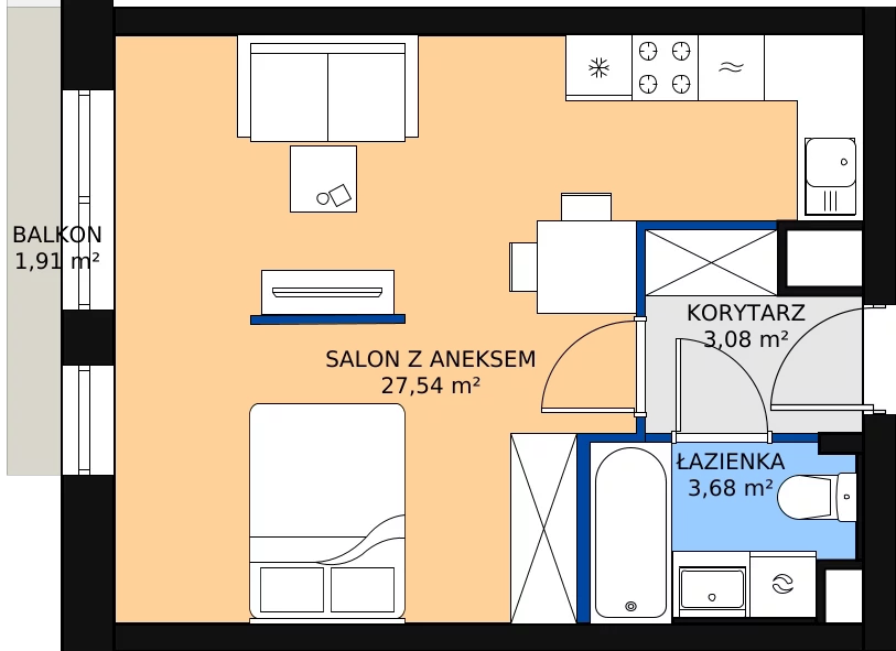 Zalety mieszkania 33.94 m², 45