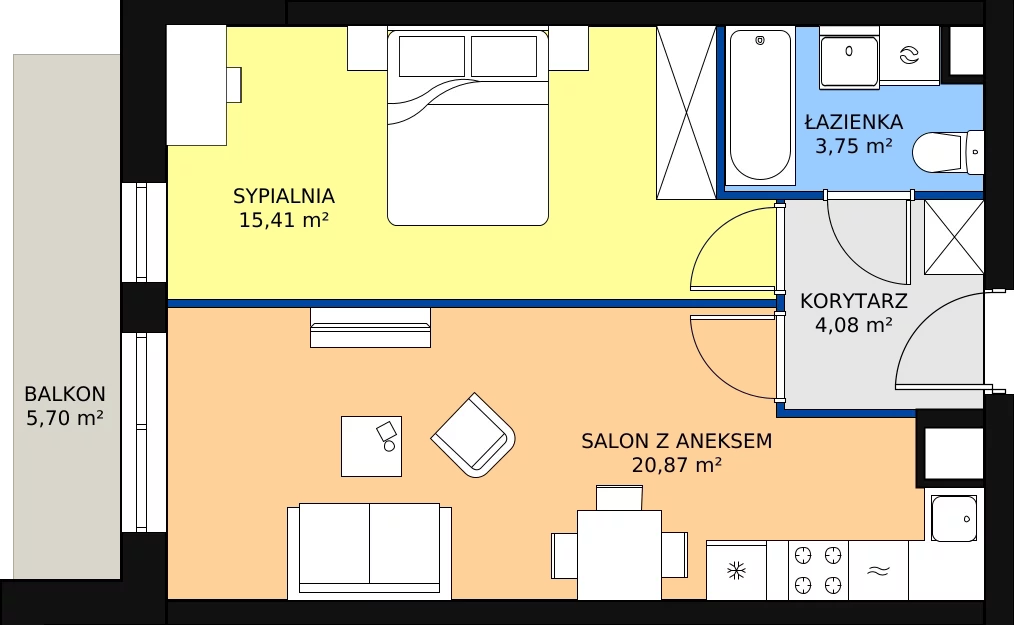 Zalety mieszkania 43.34 m², 3