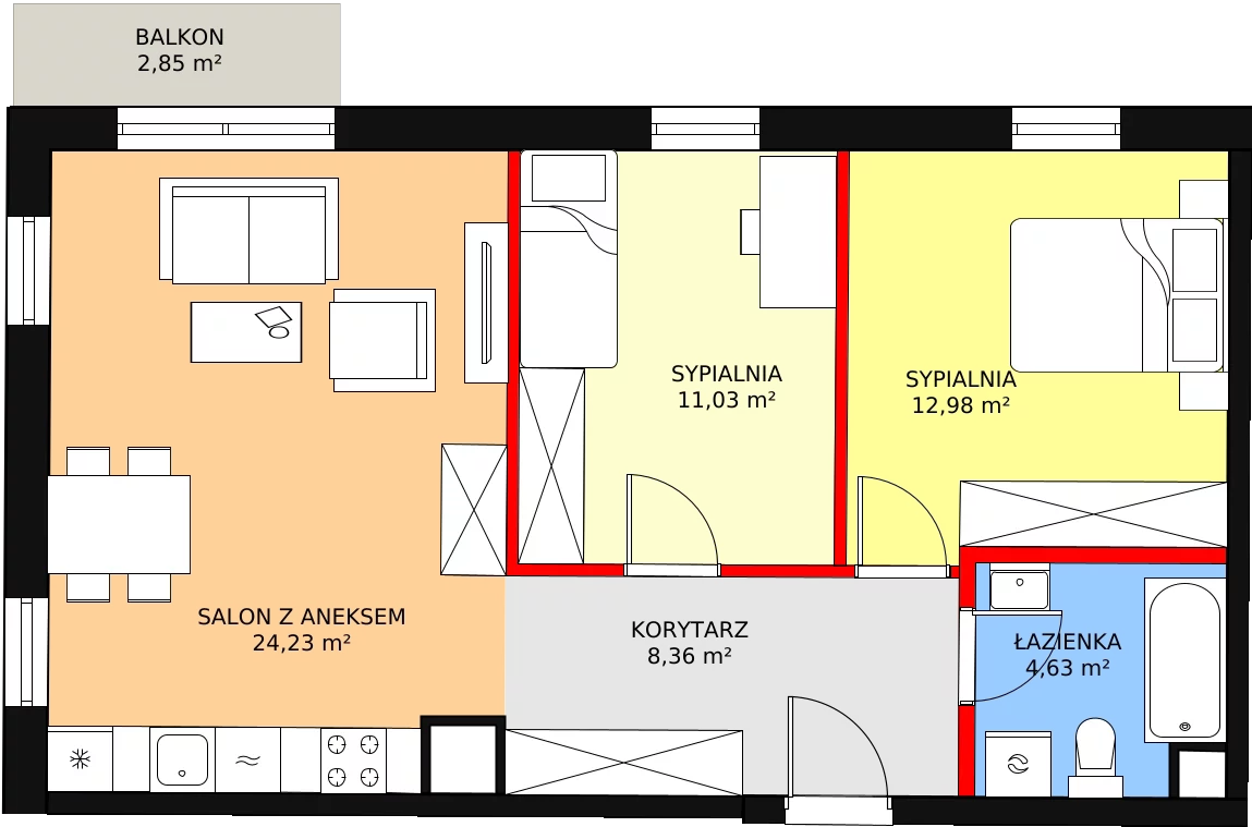 Mieszkanie 63,22 m², piętro 1, oferta nr 1.8, Seaport, Gdynia, Grabówek, ul. Kołłątaja 18