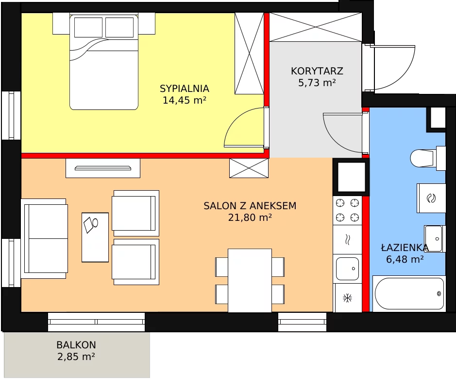 Mieszkanie 49,80 m², piętro 2, oferta nr 2.3, Seaport, Gdynia, Grabówek, ul. Kołłątaja 18