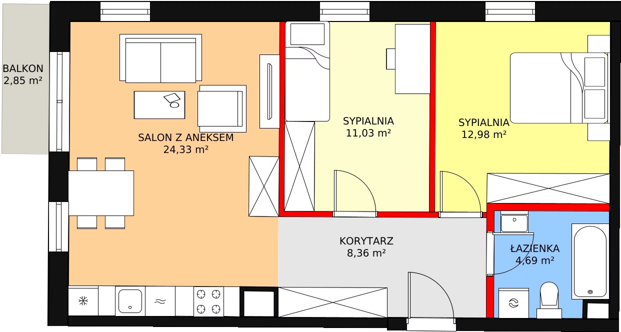 Mieszkanie 63,40 m², piętro 2, oferta nr 2.8, Seaport, Gdynia, Grabówek, ul. Kołłątaja 18