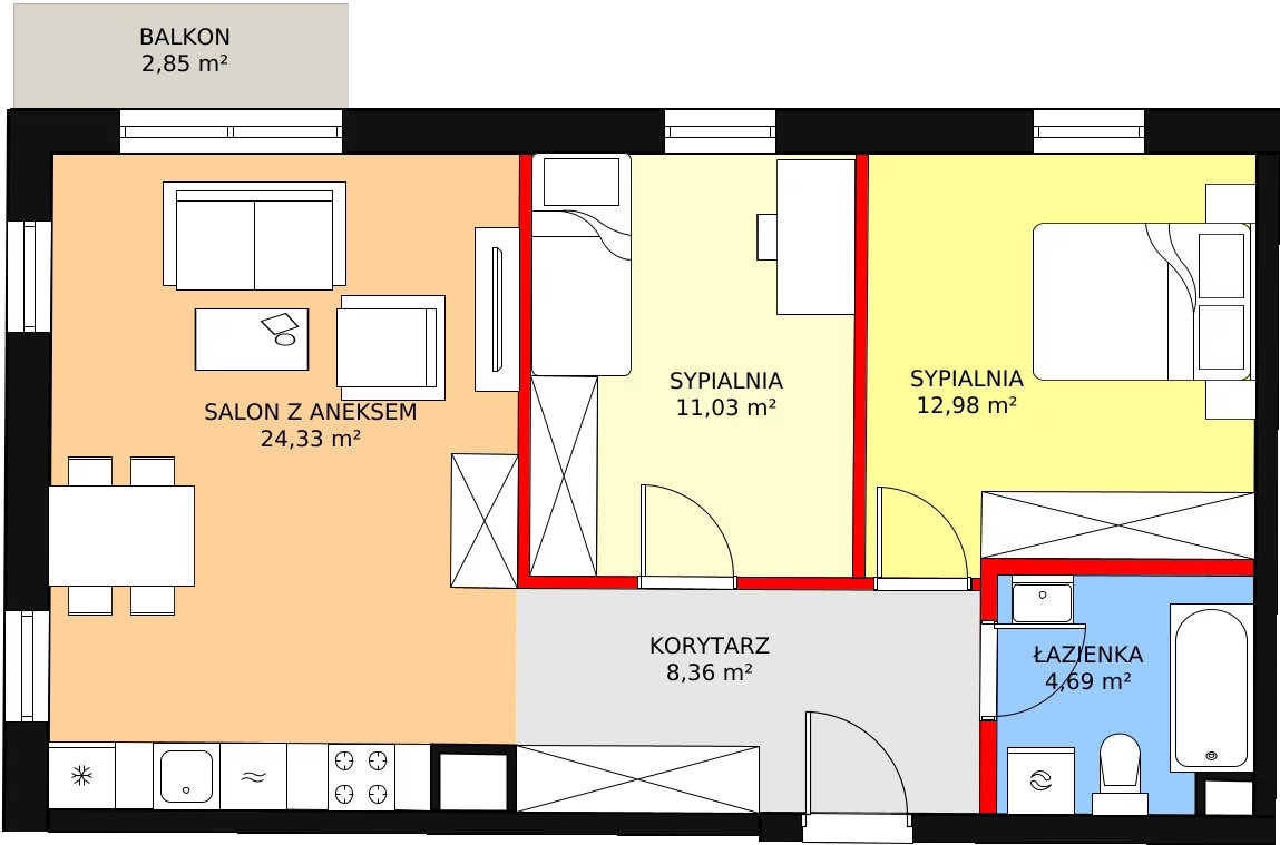 Mieszkanie 63,37 m², piętro 3, oferta nr 3.8, Seaport, Gdynia, Grabówek, ul. Kołłątaja 18