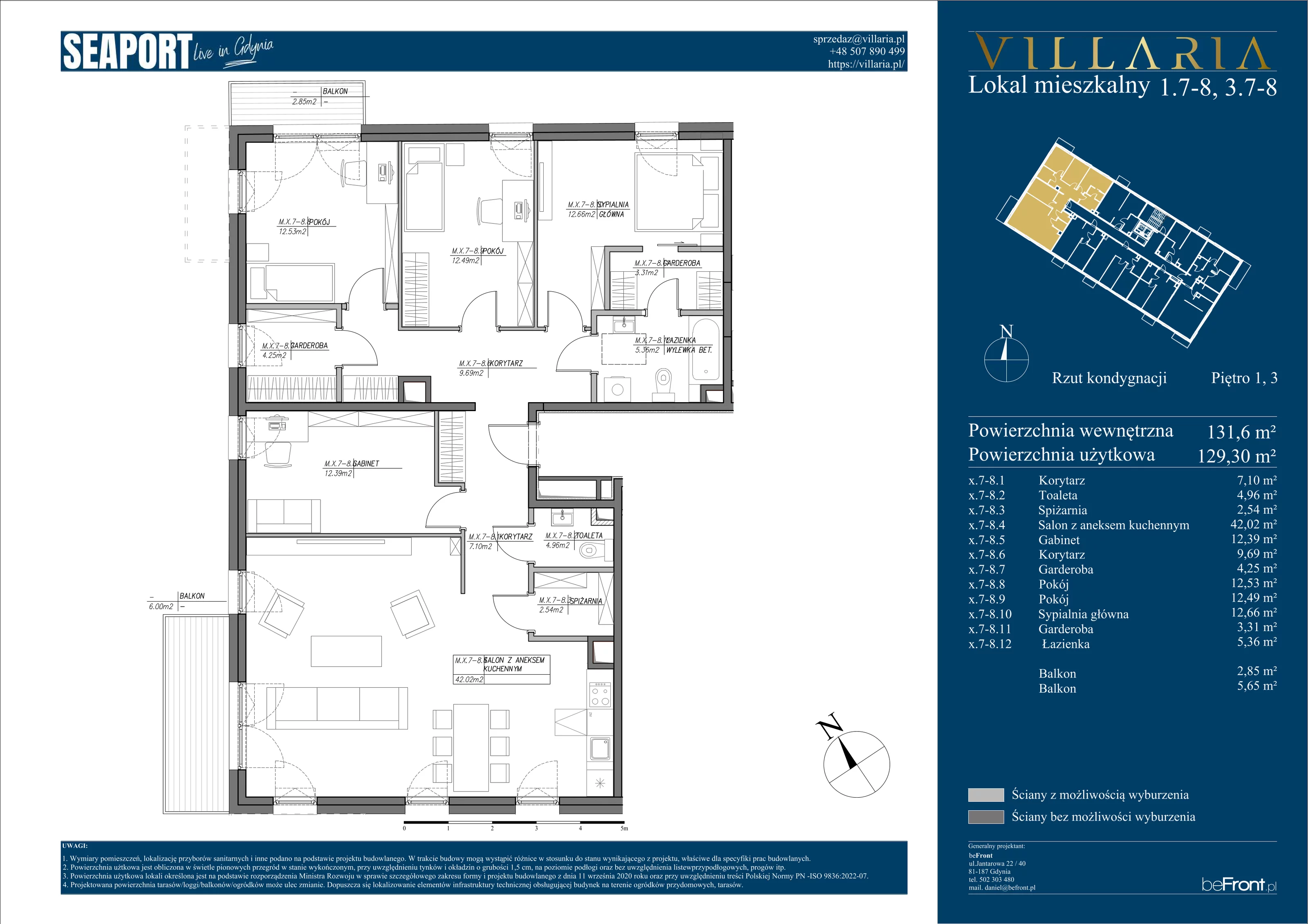 Mieszkanie 131,60 m², piętro 3, oferta nr 3.7-3.8, Seaport, Gdynia, Grabówek, ul. Kołłątaja 18