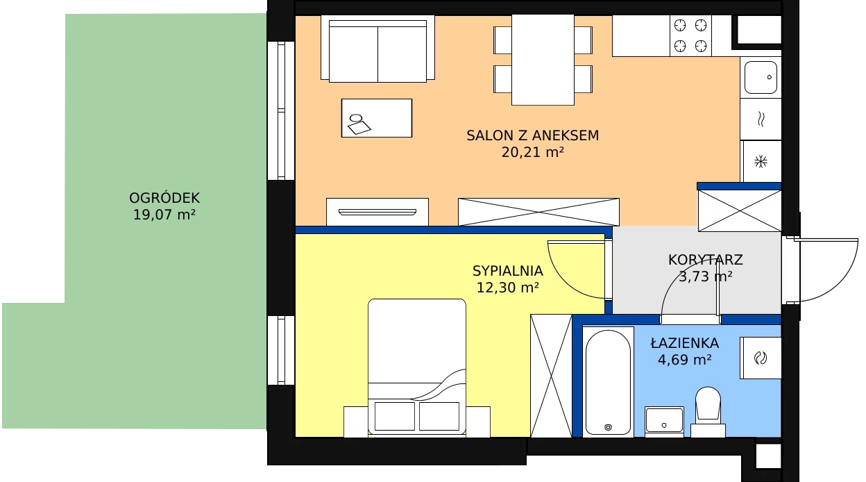 Zalety apartamentu 42.39 m², 0.5