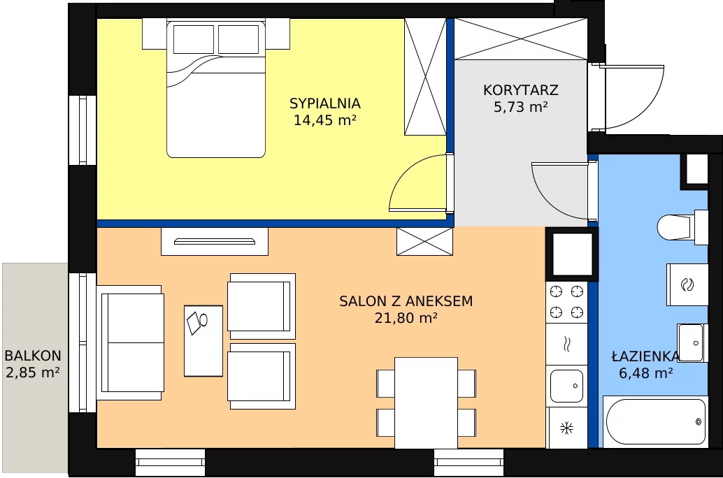 2 pokoje, apartament 49,84 m², piętro 1, oferta nr 1.3, Seaport, Gdynia, Grabówek, ul. Kołłątaja 18
