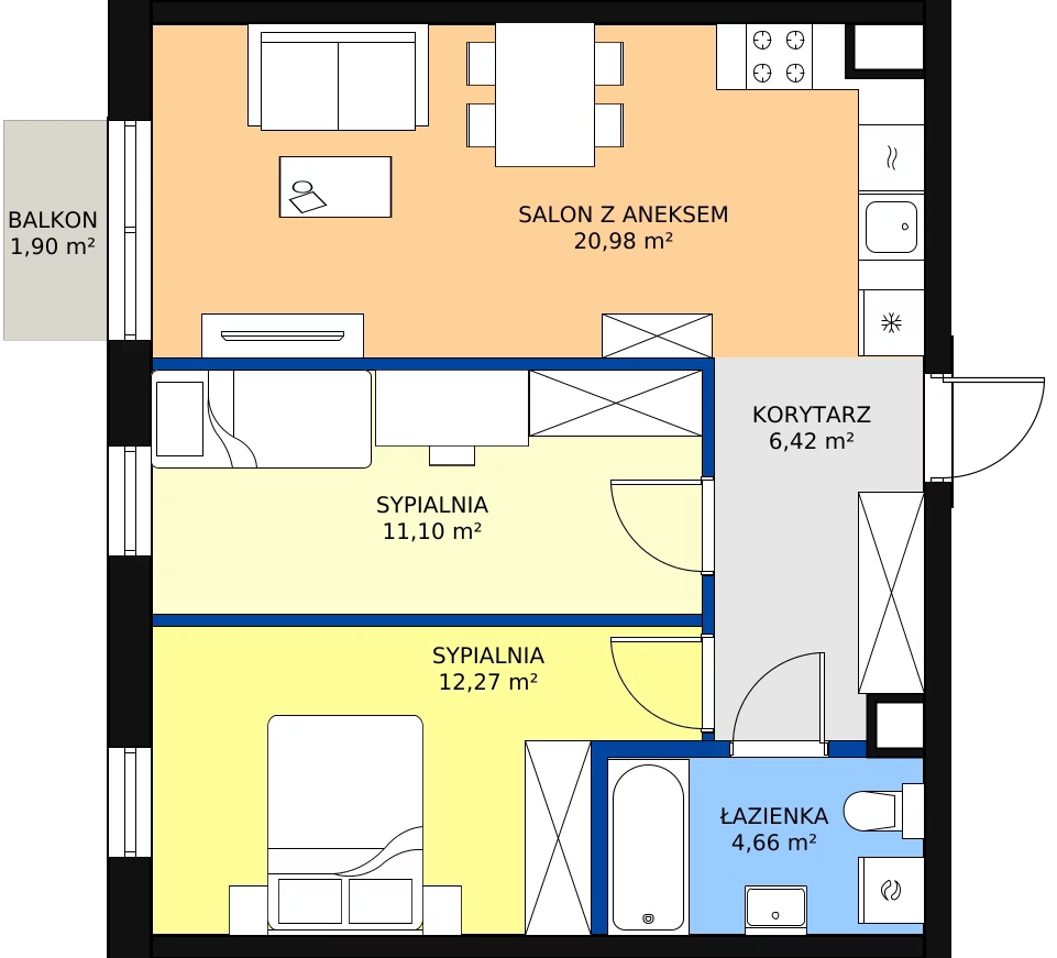 3 pokoje, apartament 57,54 m², piętro 1, oferta nr 1.5, Seaport, Gdynia, Grabówek, ul. Kołłątaja 18