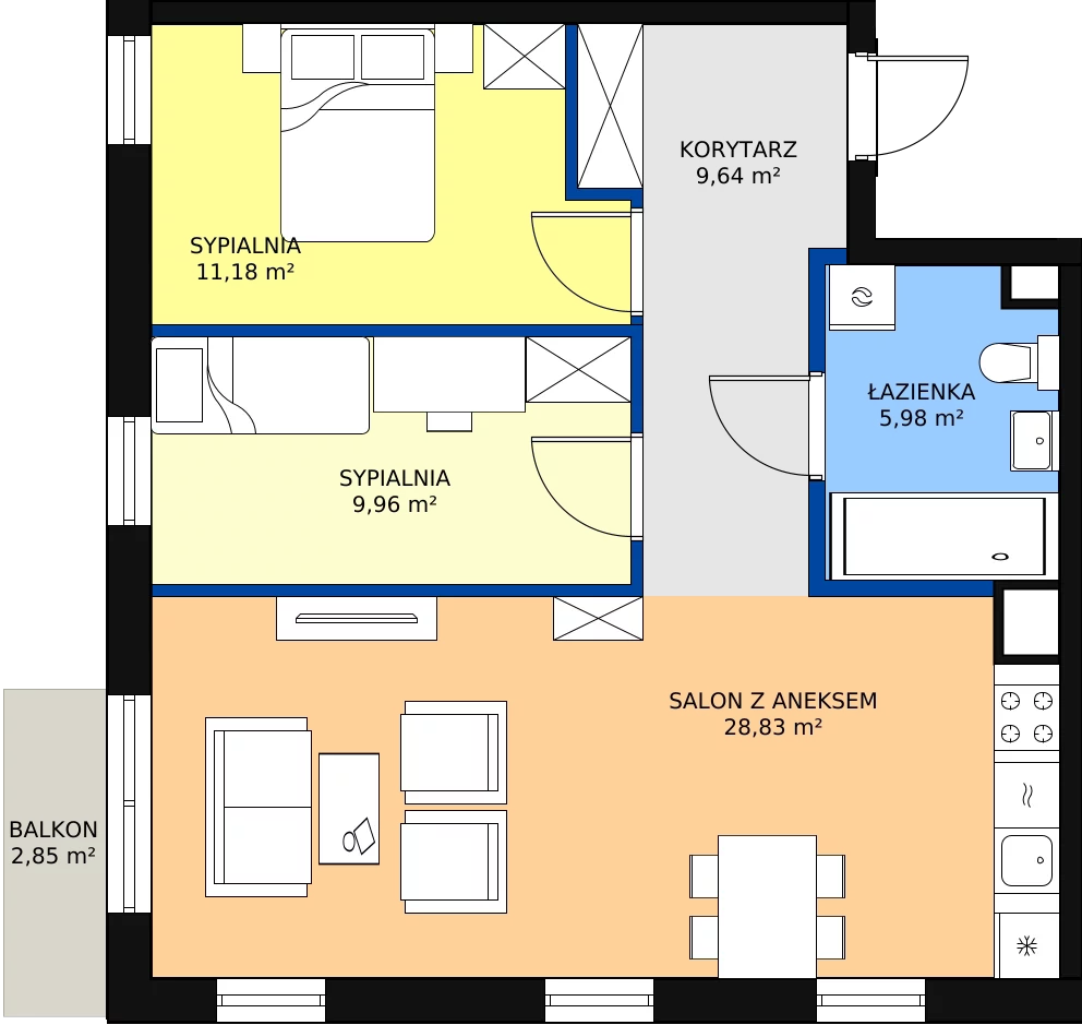 3 pokoje, apartament 67,90 m², piętro 1, oferta nr 1.7, Seaport, Gdynia, Grabówek, ul. Kołłątaja 18