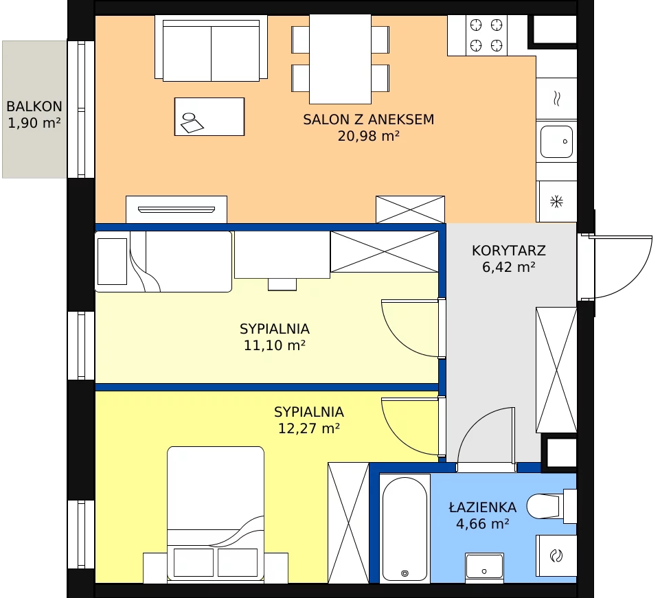 3 pokoje, apartament 57,54 m², piętro 2, oferta nr 2.5, Seaport, Gdynia, Grabówek, ul. Kołłątaja 18