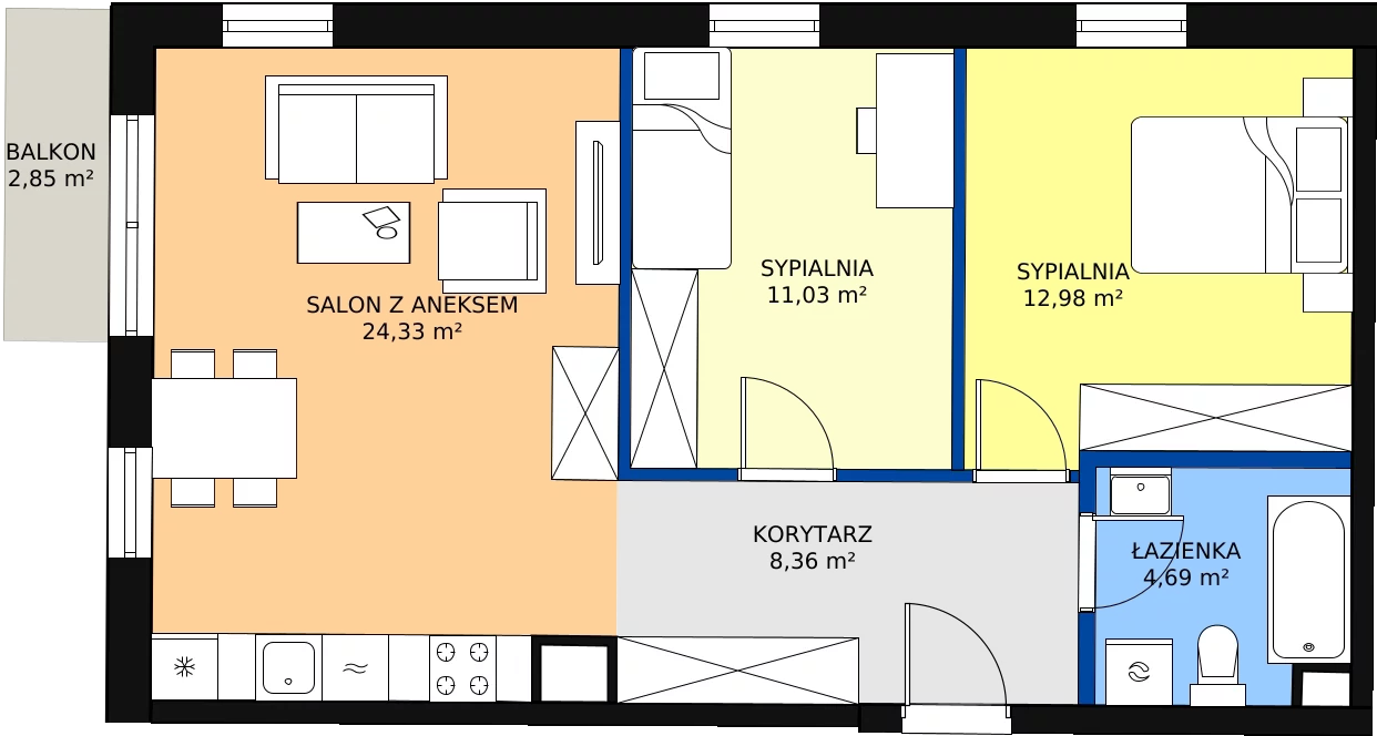 Zalety apartamentu 63.4 m², 2.8