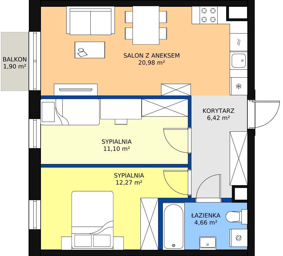 Zalety apartamentu 57.54 m², 3.5