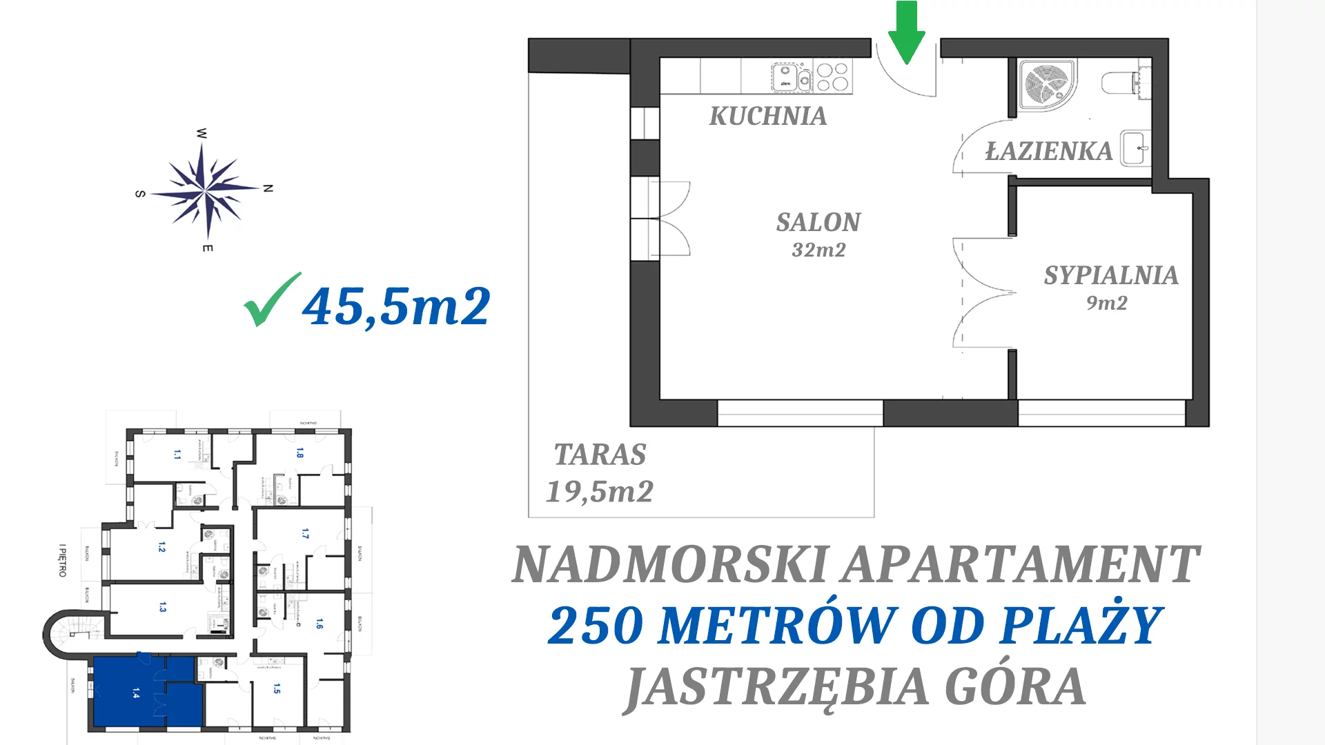 2 pokoje, apartament 45,50 m², piętro 1, oferta nr 1.4, Apartamenty FILMARE, Jastrzębia Góra, ul. Derdowskiego 17