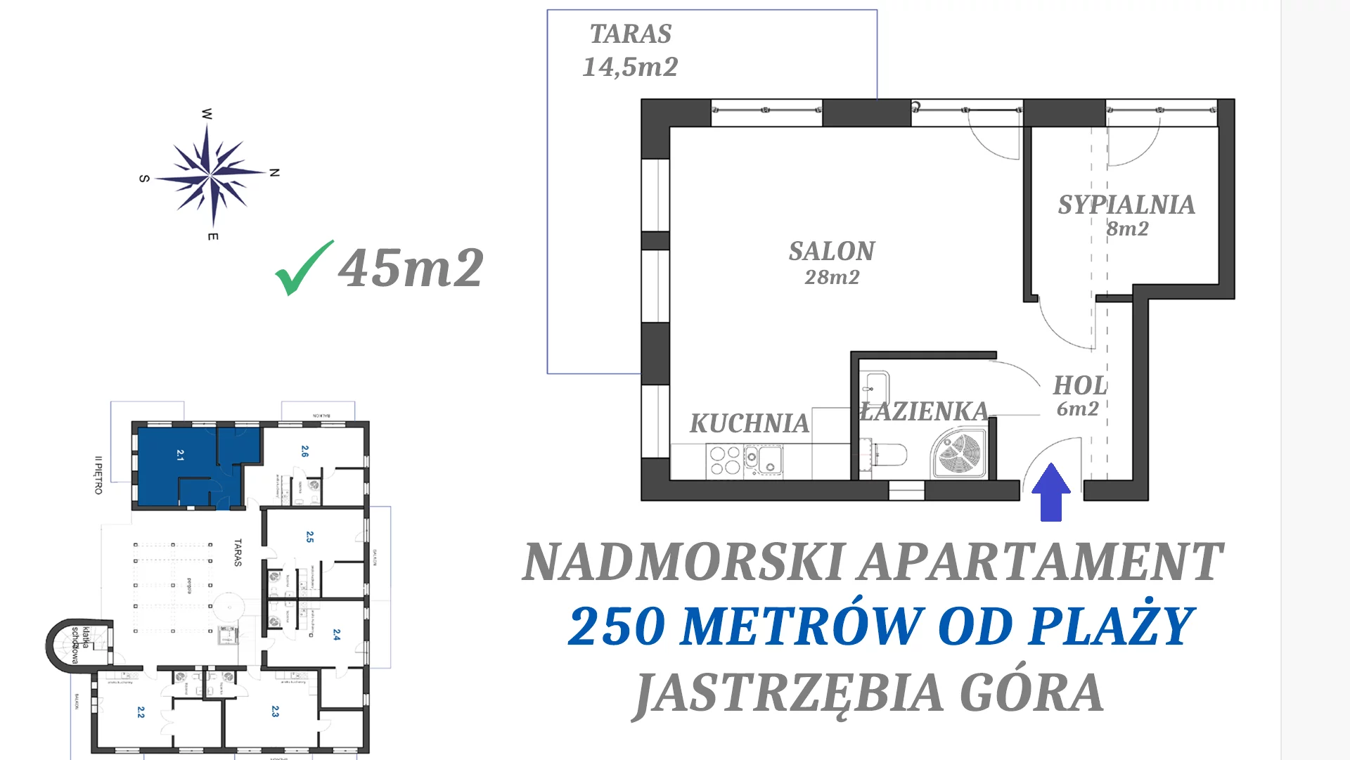 2 pokoje, apartament 45,00 m², piętro 2, oferta nr 2.1, Apartamenty FILMARE, Jastrzębia Góra, ul. Derdowskiego 17