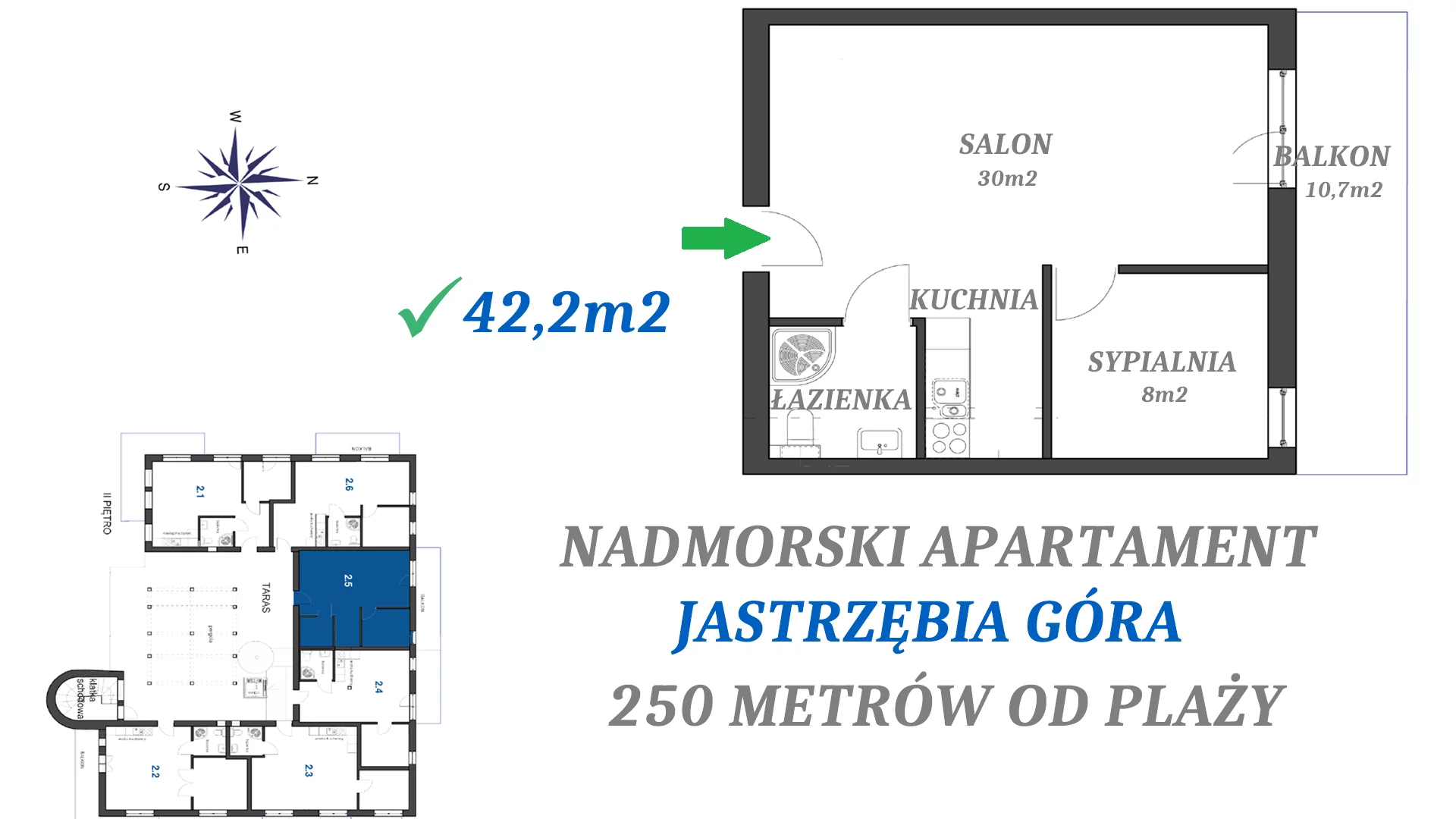 2 pokoje, apartament 42,20 m², piętro 2, oferta nr 2.5, Apartamenty FILMARE, Jastrzębia Góra, ul. Derdowskiego 17