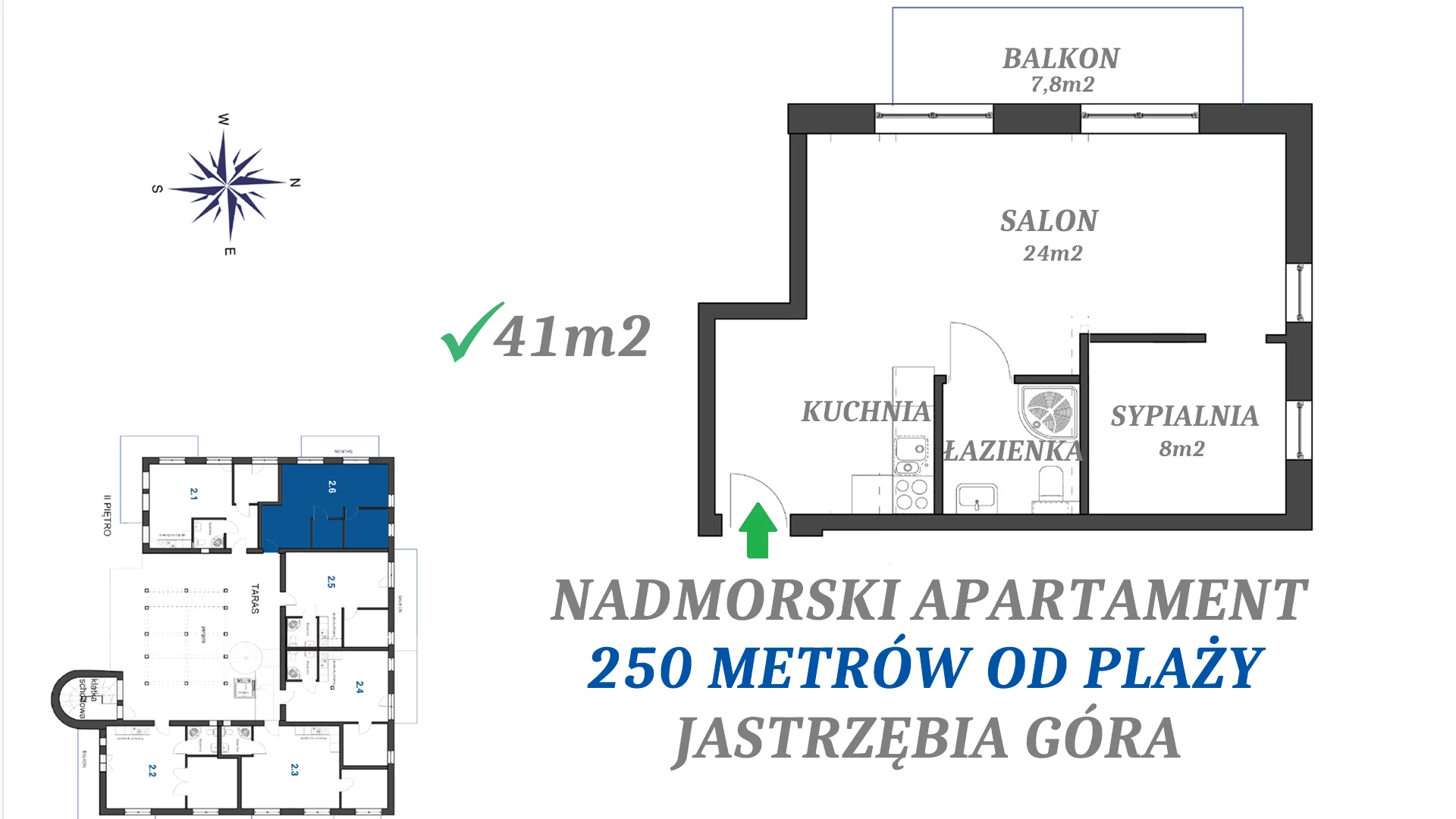 2 pokoje, apartament 40,80 m², piętro 2, oferta nr 2.6, Apartamenty FILMARE, Jastrzębia Góra, ul. Derdowskiego 17