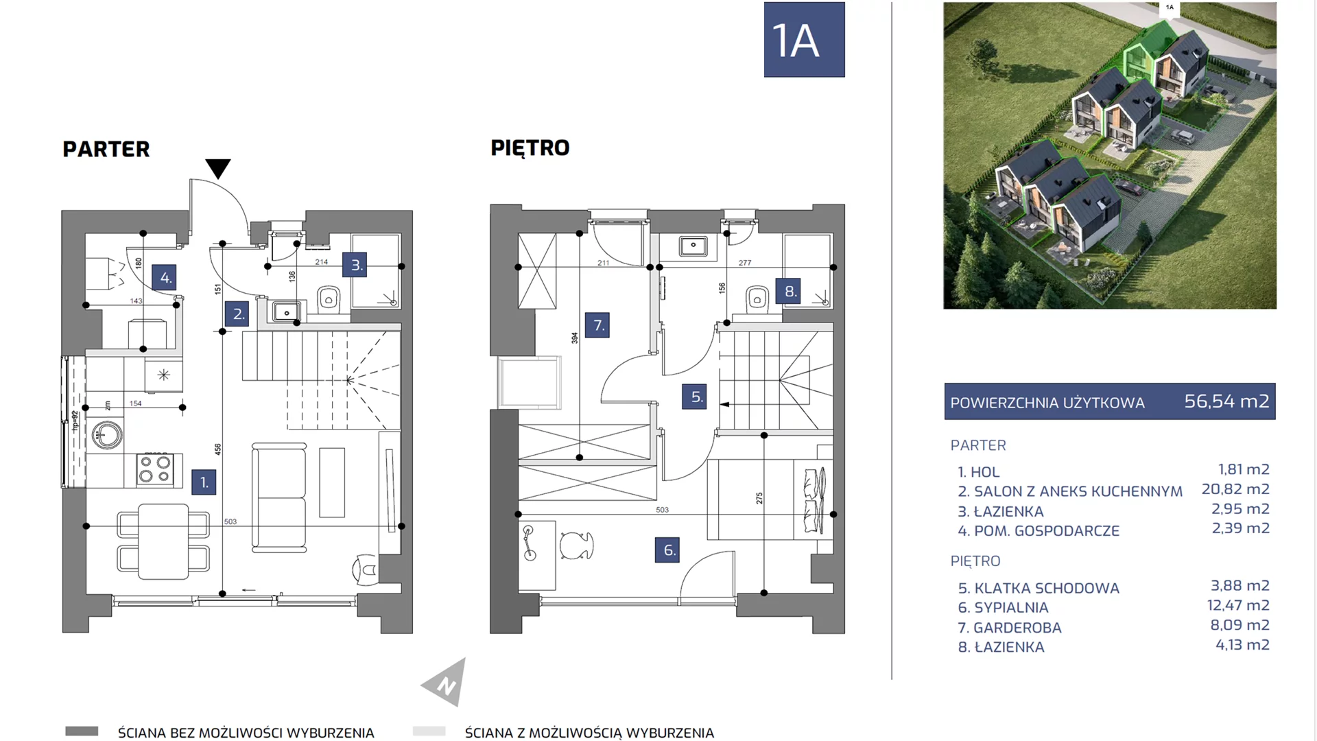 Dom i rezydencja 56,54 m², oferta nr 1A, Nowe Nadmorskie Domy , Jastrzębia Góra