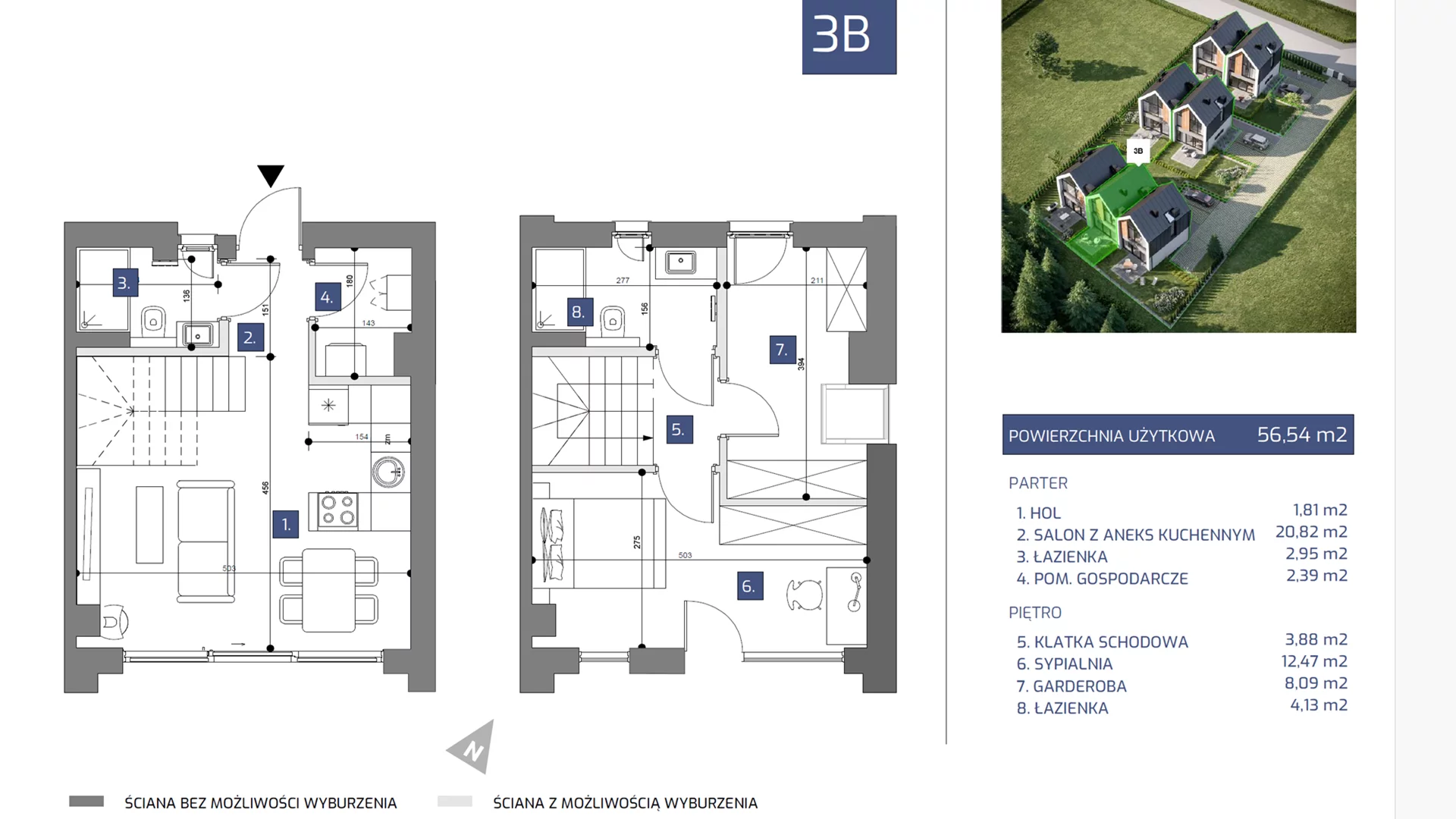 Dom i rezydencja 56,54 m², oferta nr 3B, Nowe Nadmorskie Domy , Jastrzębia Góra