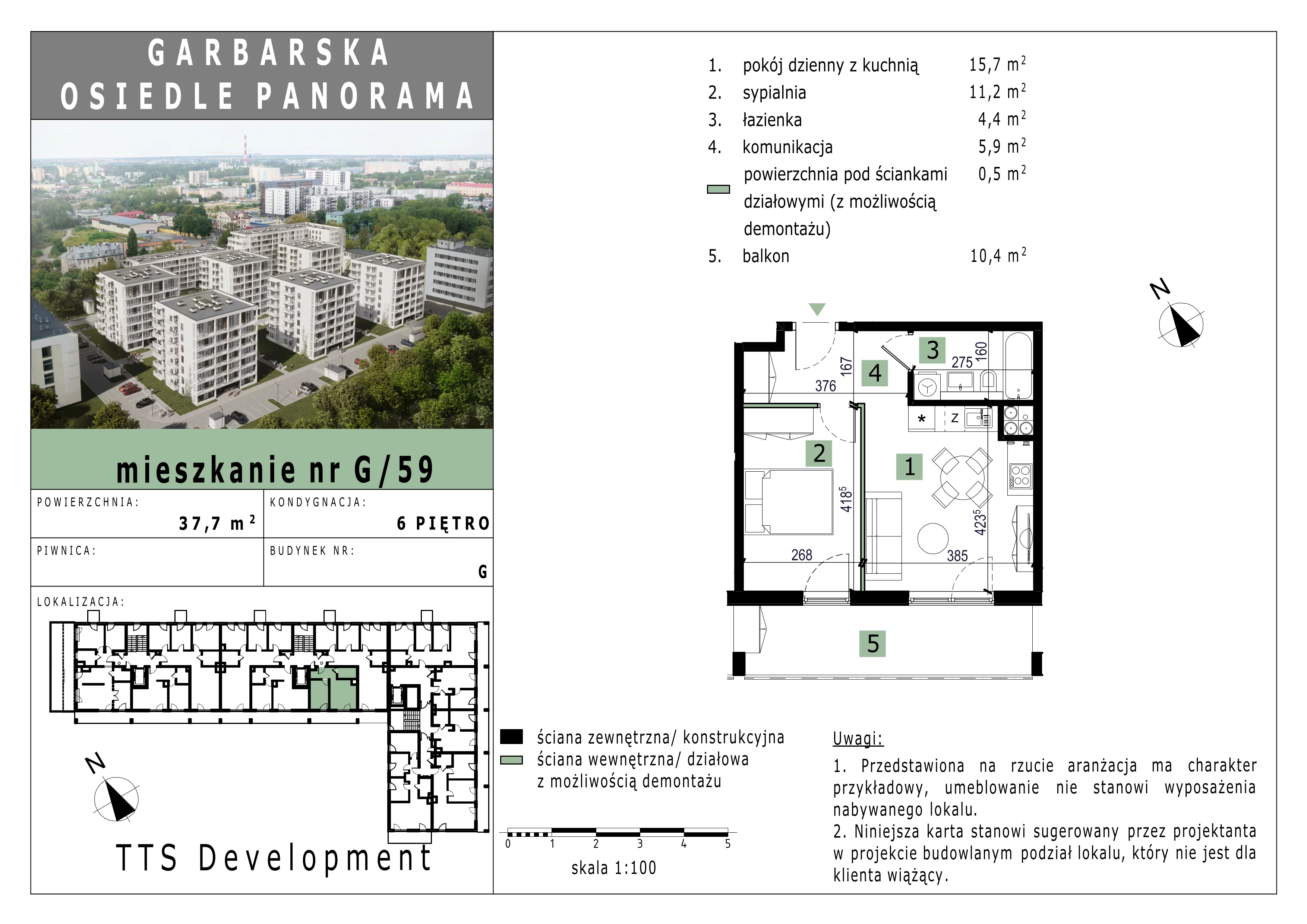 1 pokój, mieszkanie 37,65 m², piętro 6, oferta nr 59, Osiedle Panorama, Lublin, Kośminek, Majdanek, ul. Garbarska 18A/18B 