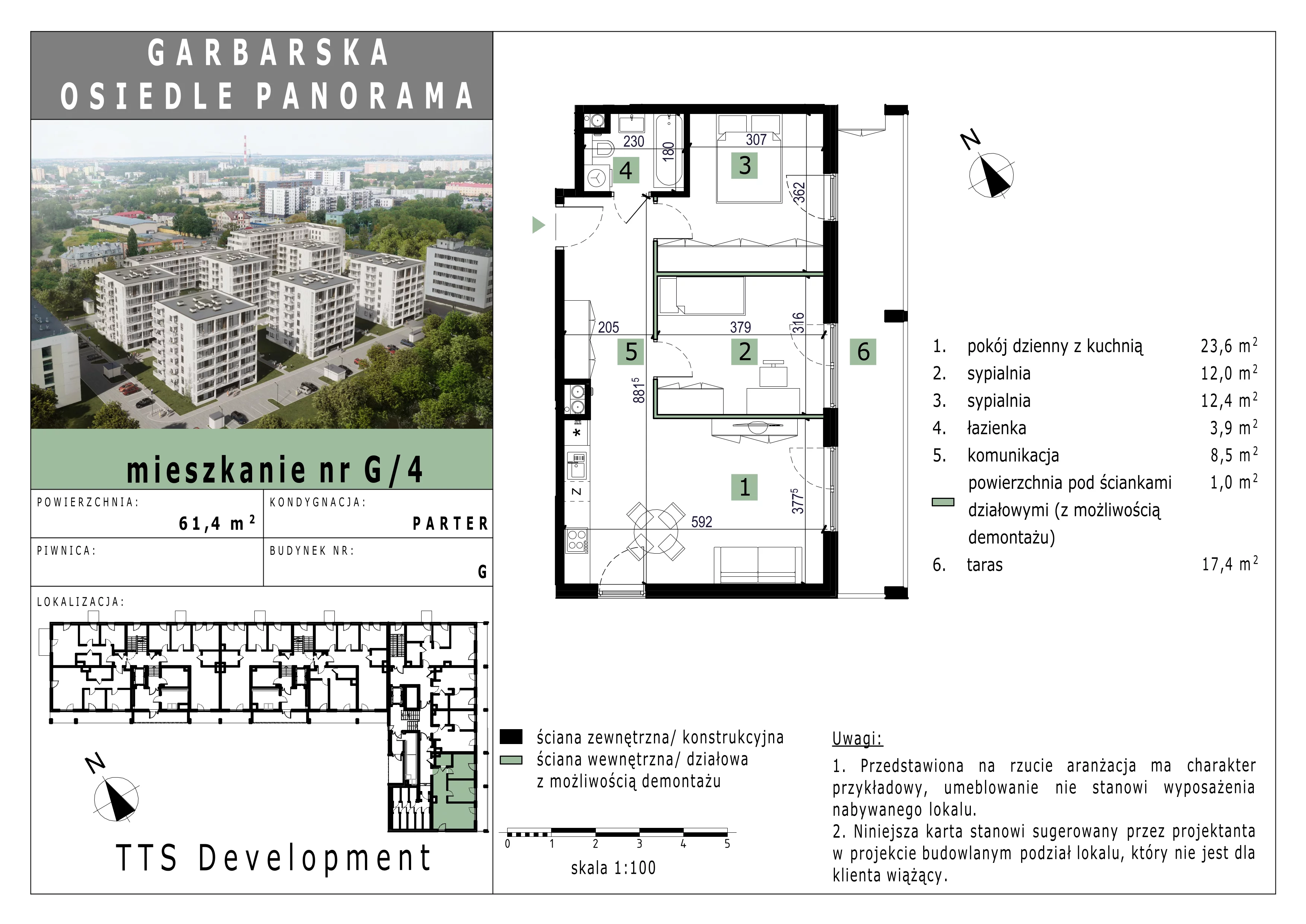 2 pokoje, mieszkanie 61,29 m², parter, oferta nr 4, Osiedle Panorama, Lublin, Kośminek, Majdanek, ul. Garbarska 18A/18B 