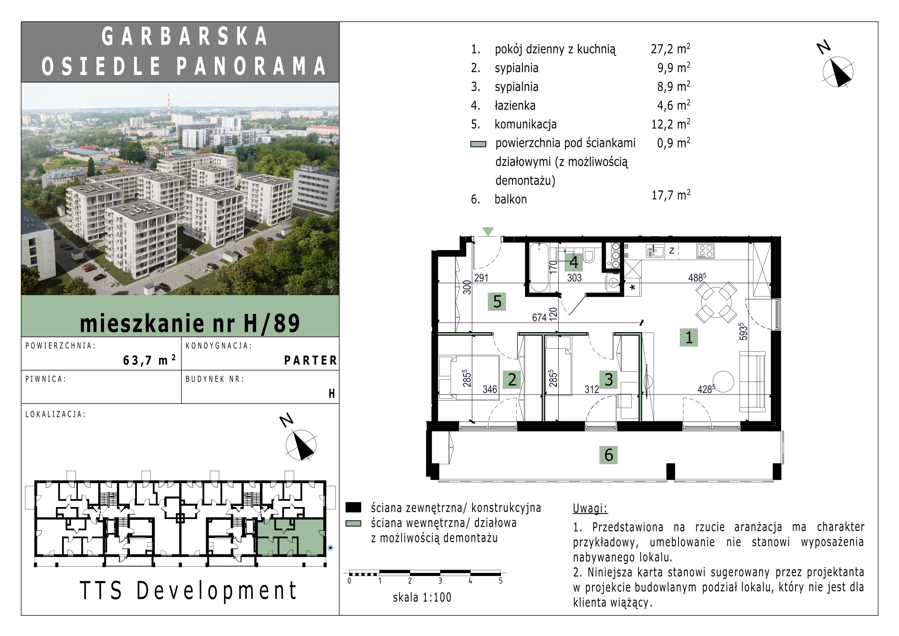 2 pokoje, mieszkanie 63,51 m², parter, oferta nr 89, Osiedle Panorama, Lublin, Kośminek, Majdanek, ul. Garbarska 18A/18B 