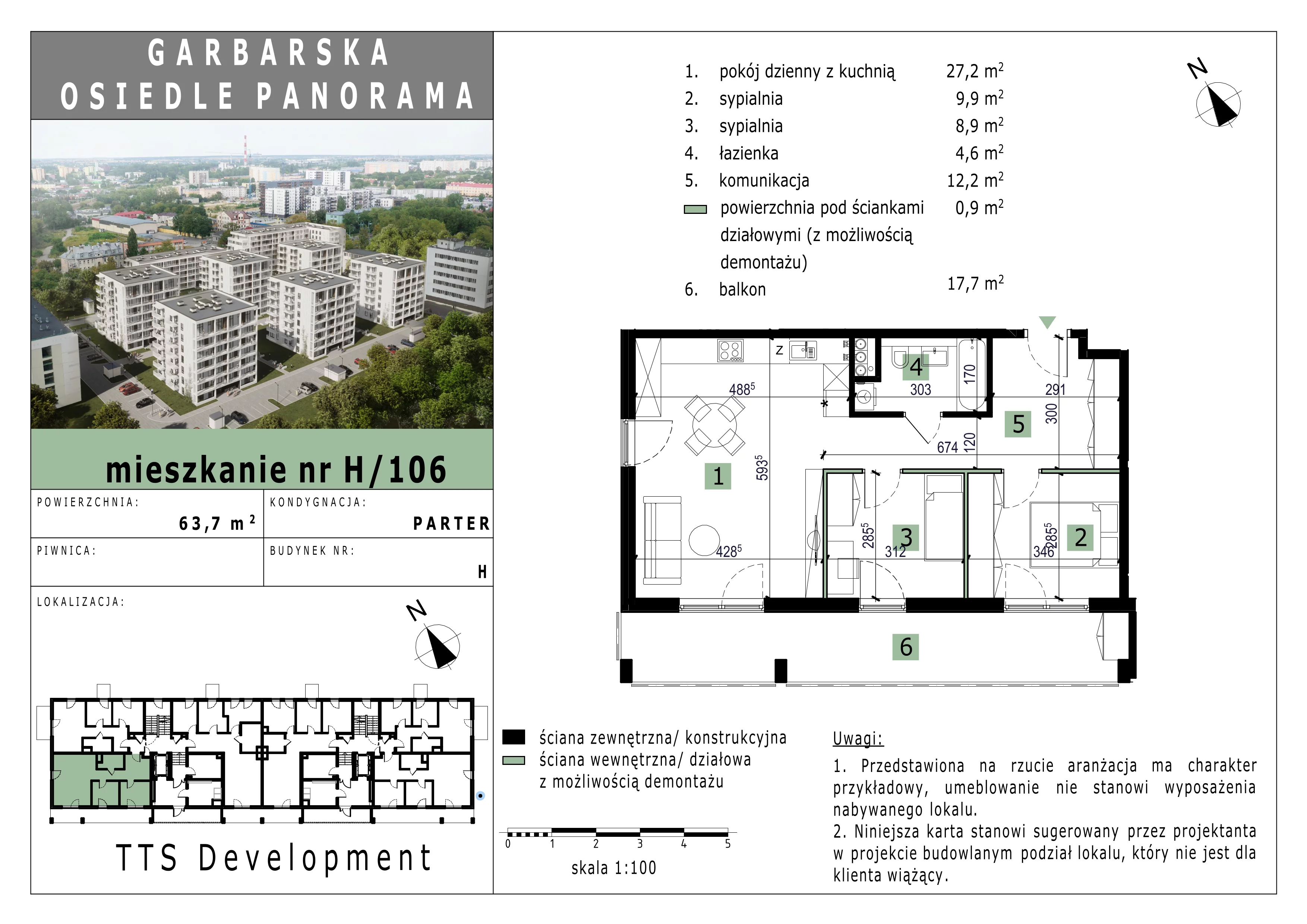 2 pokoje, mieszkanie 63,82 m², parter, oferta nr 106, Osiedle Panorama, Lublin, Kośminek, Majdanek, ul. Garbarska 18A/18B 