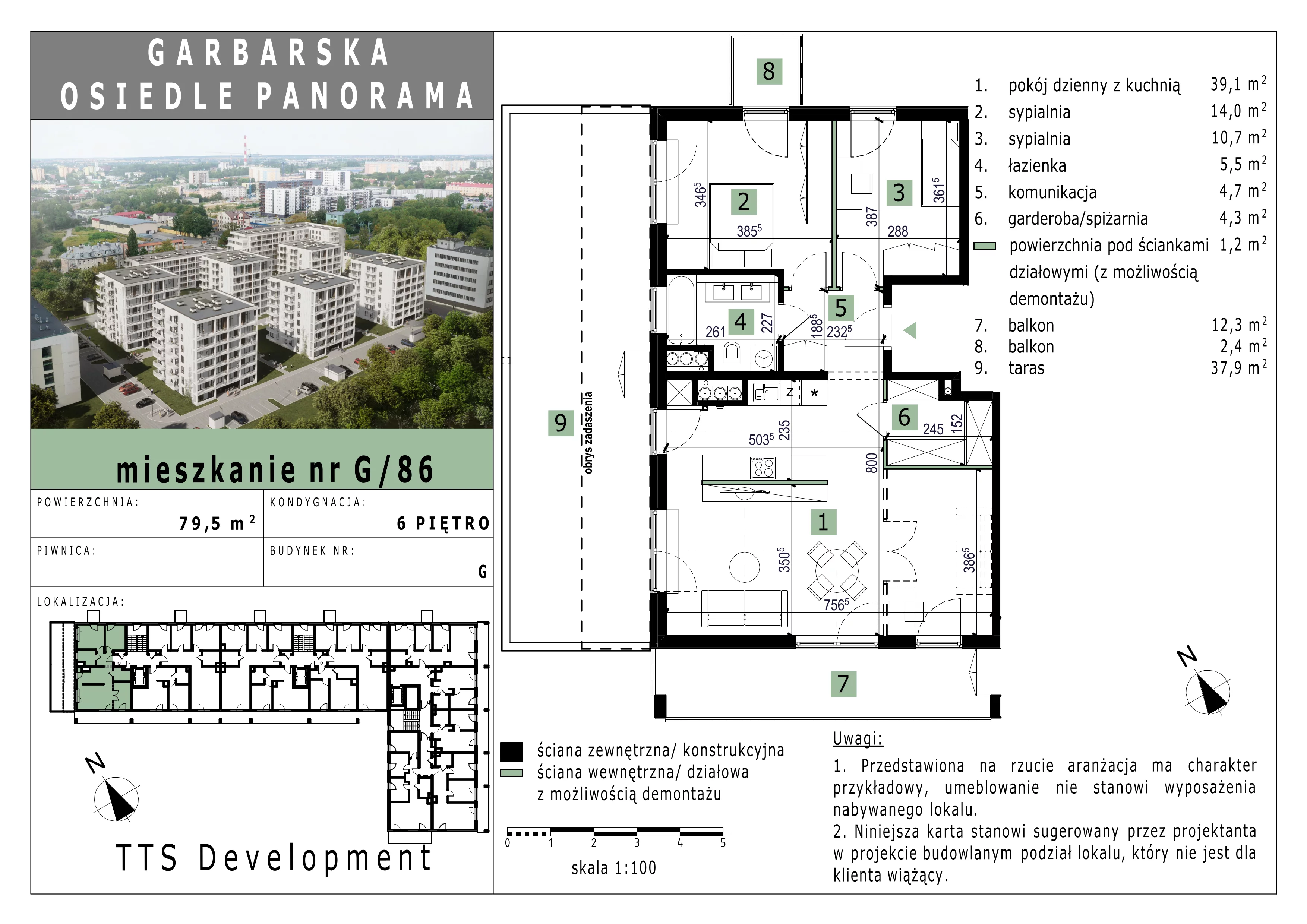 2 pokoje, mieszkanie 78,30 m², piętro 6, oferta nr 86, Osiedle Panorama, Lublin, Kośminek, Majdanek, ul. Garbarska 18A/18B 