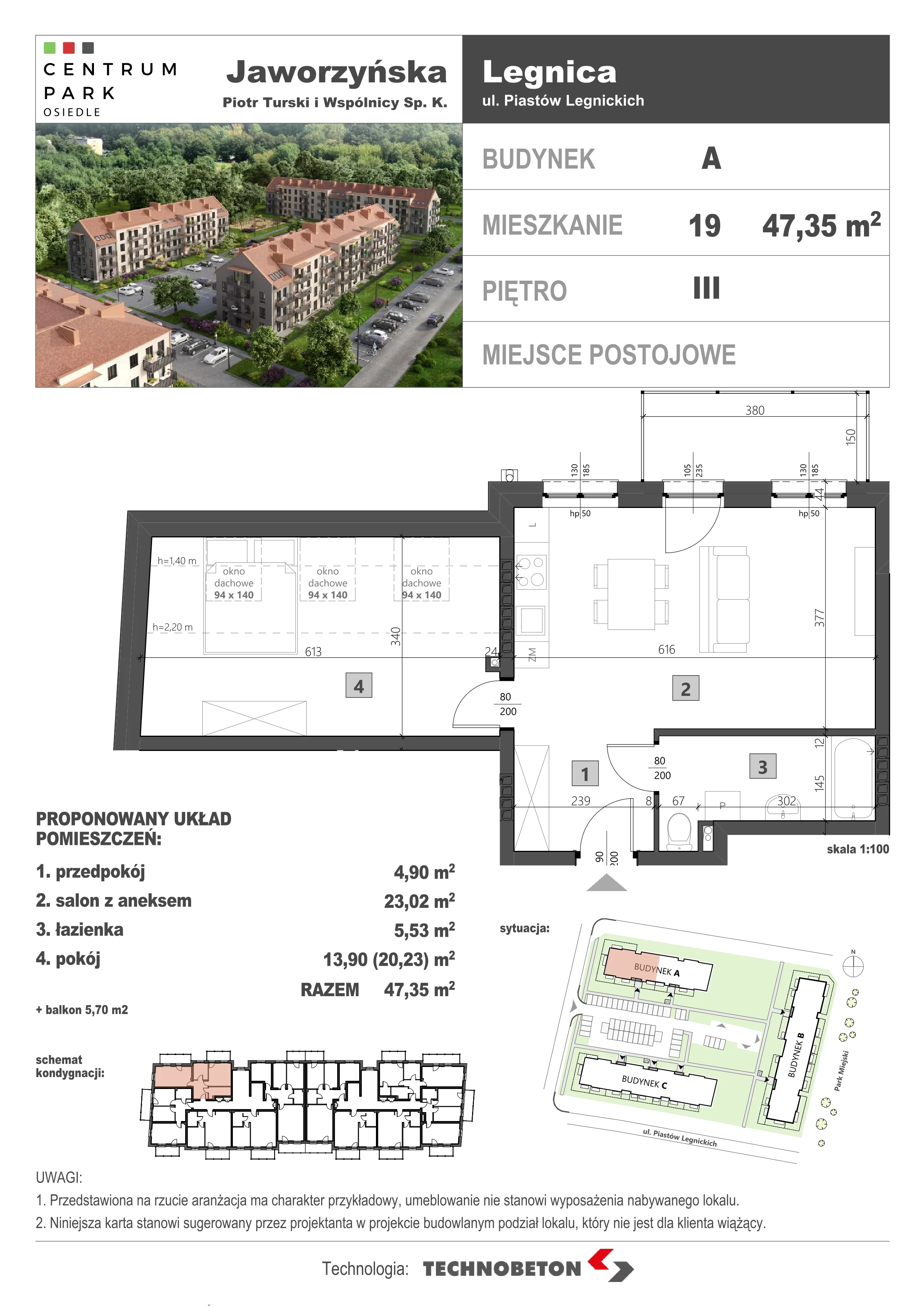 2 pokoje, mieszkanie 46,18 m², piętro 3, oferta nr LM.19, Osiedle Centrum Park, Legnica, ul. Mickiewicza 44/45