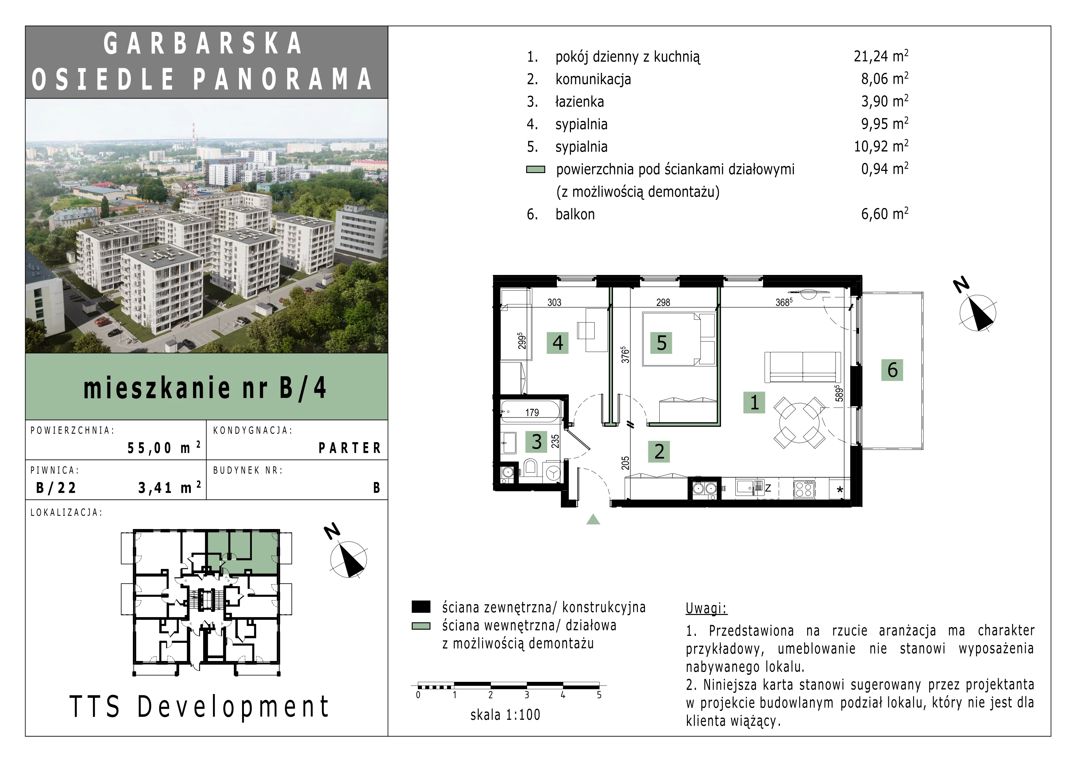 3 pokoje, mieszkanie 55,12 m², parter, oferta nr LM.4, Osiedle Panorama, Lublin, Kośminek, Majdanek, ul. Garbarska 18A/18B 