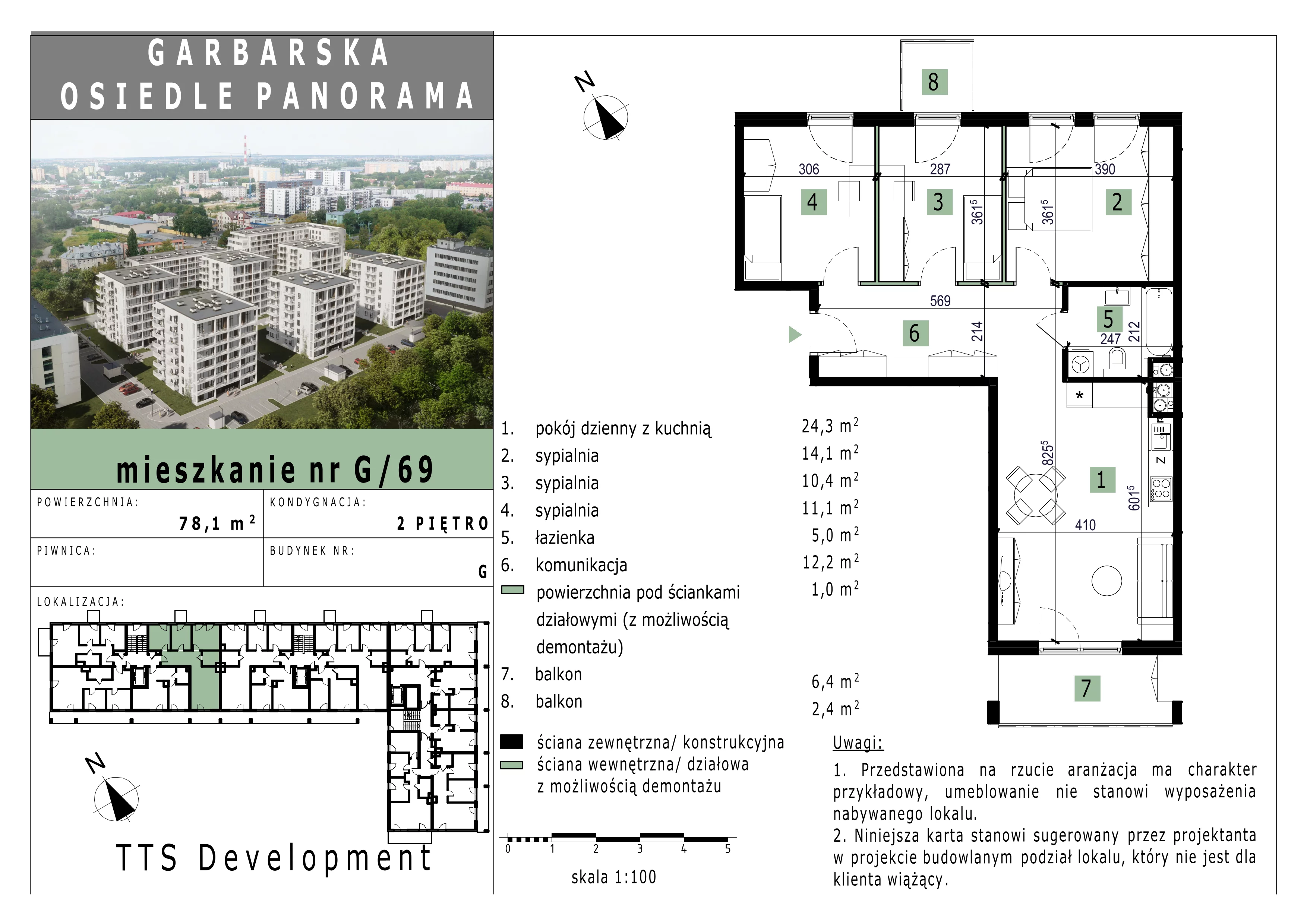 3 pokoje, mieszkanie 77,79 m², piętro 2, oferta nr 69, Osiedle Panorama, Lublin, Kośminek, Majdanek, ul. Garbarska 18A/18B 