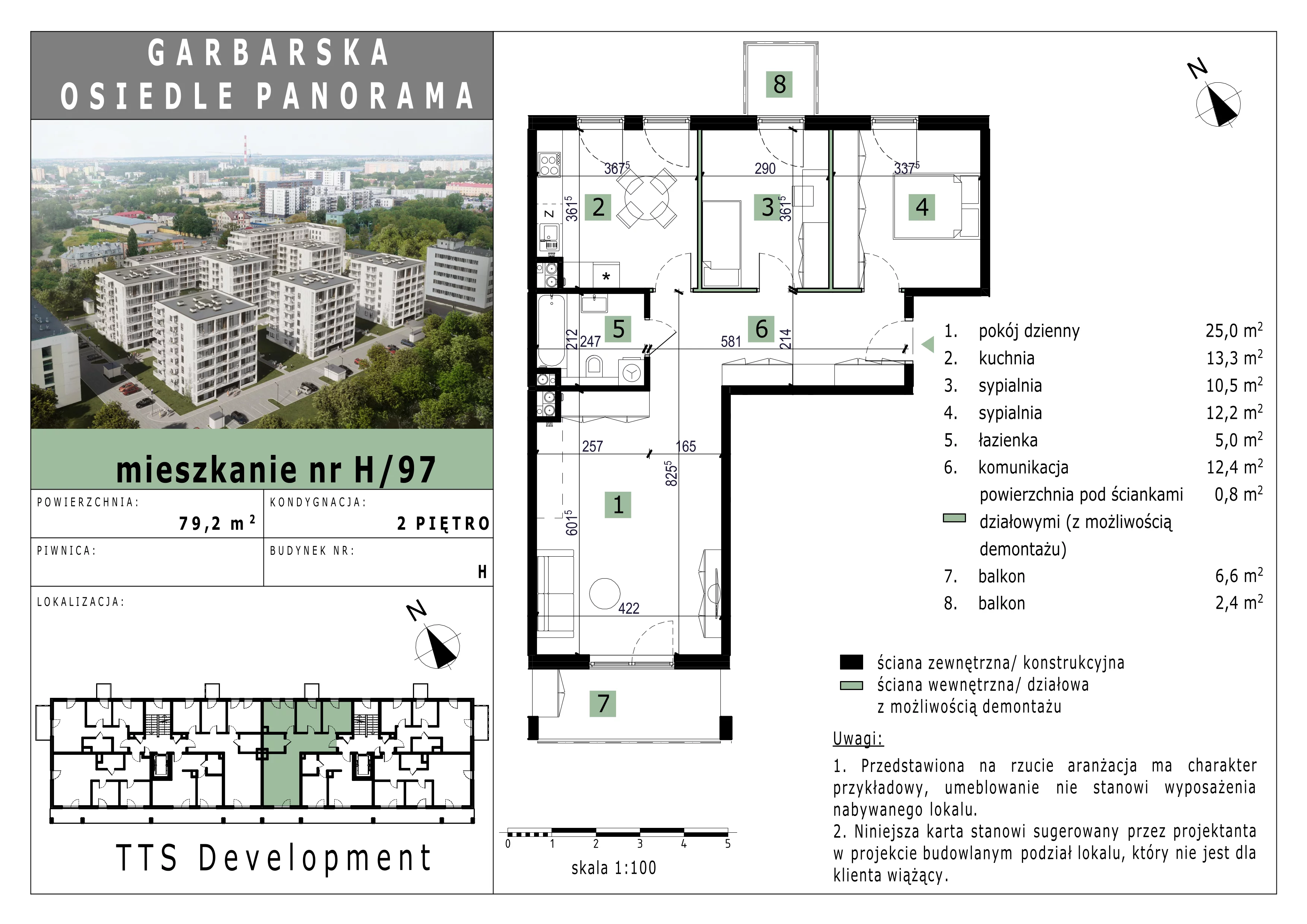 3 pokoje, mieszkanie 79,15 m², piętro 2, oferta nr 97, Osiedle Panorama, Lublin, Kośminek, Majdanek, ul. Garbarska 18A/18B 