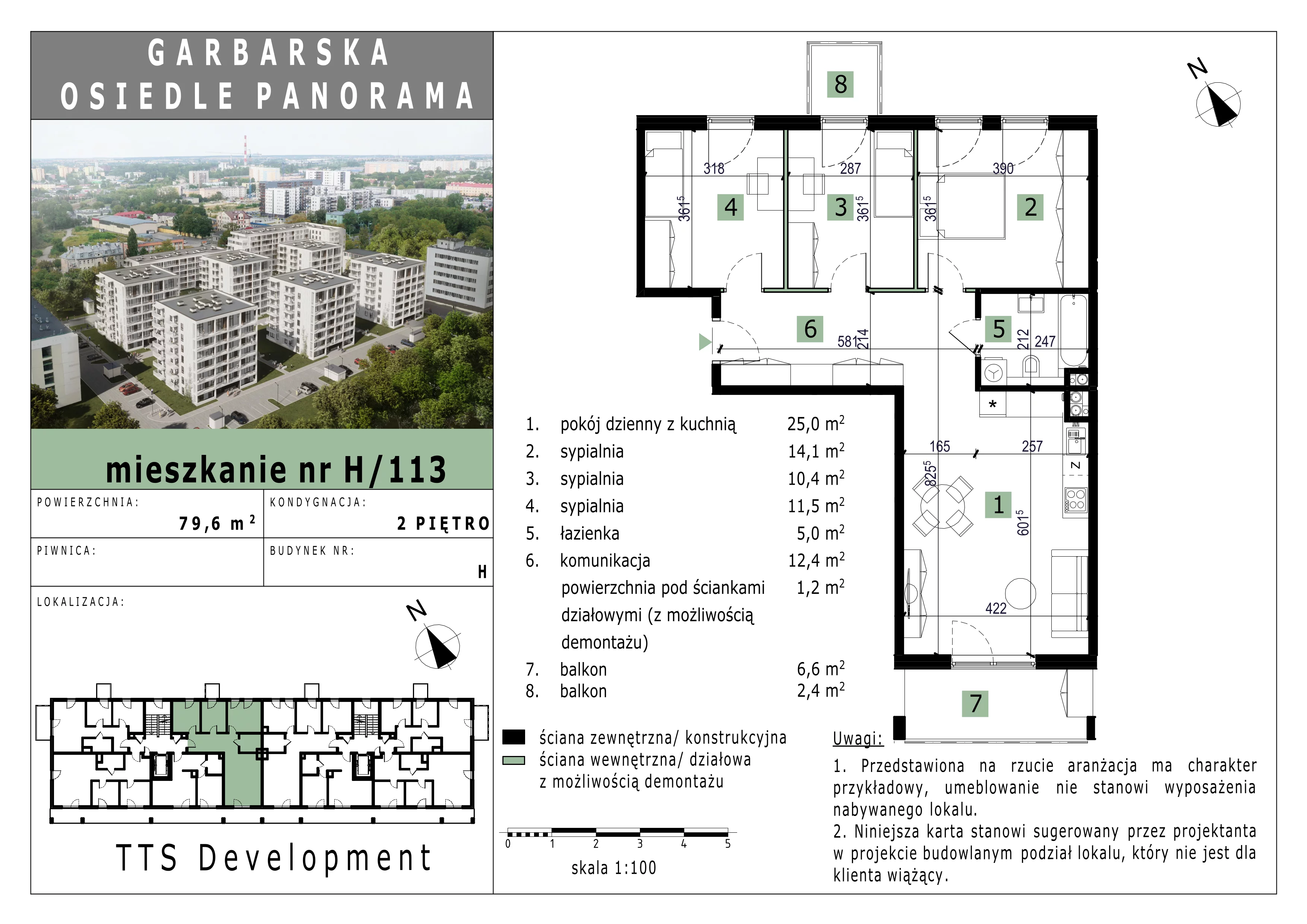 3 pokoje, mieszkanie 79,60 m², piętro 2, oferta nr 113, Osiedle Panorama, Lublin, Kośminek, Majdanek, ul. Garbarska 18A/18B 