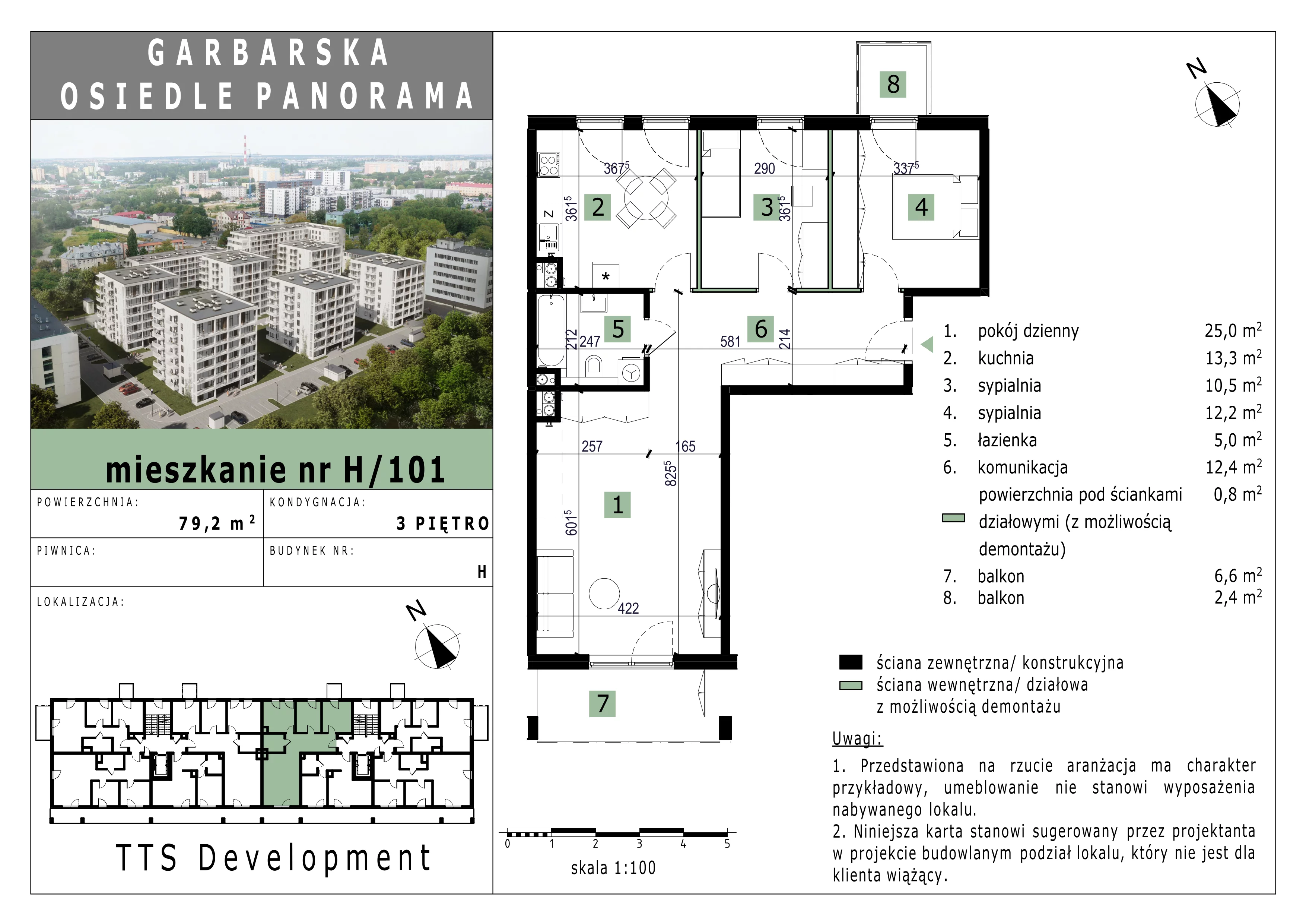 3 pokoje, mieszkanie 79,09 m², piętro 3, oferta nr 101, Osiedle Panorama, Lublin, Kośminek, Majdanek, ul. Garbarska 18A/18B 