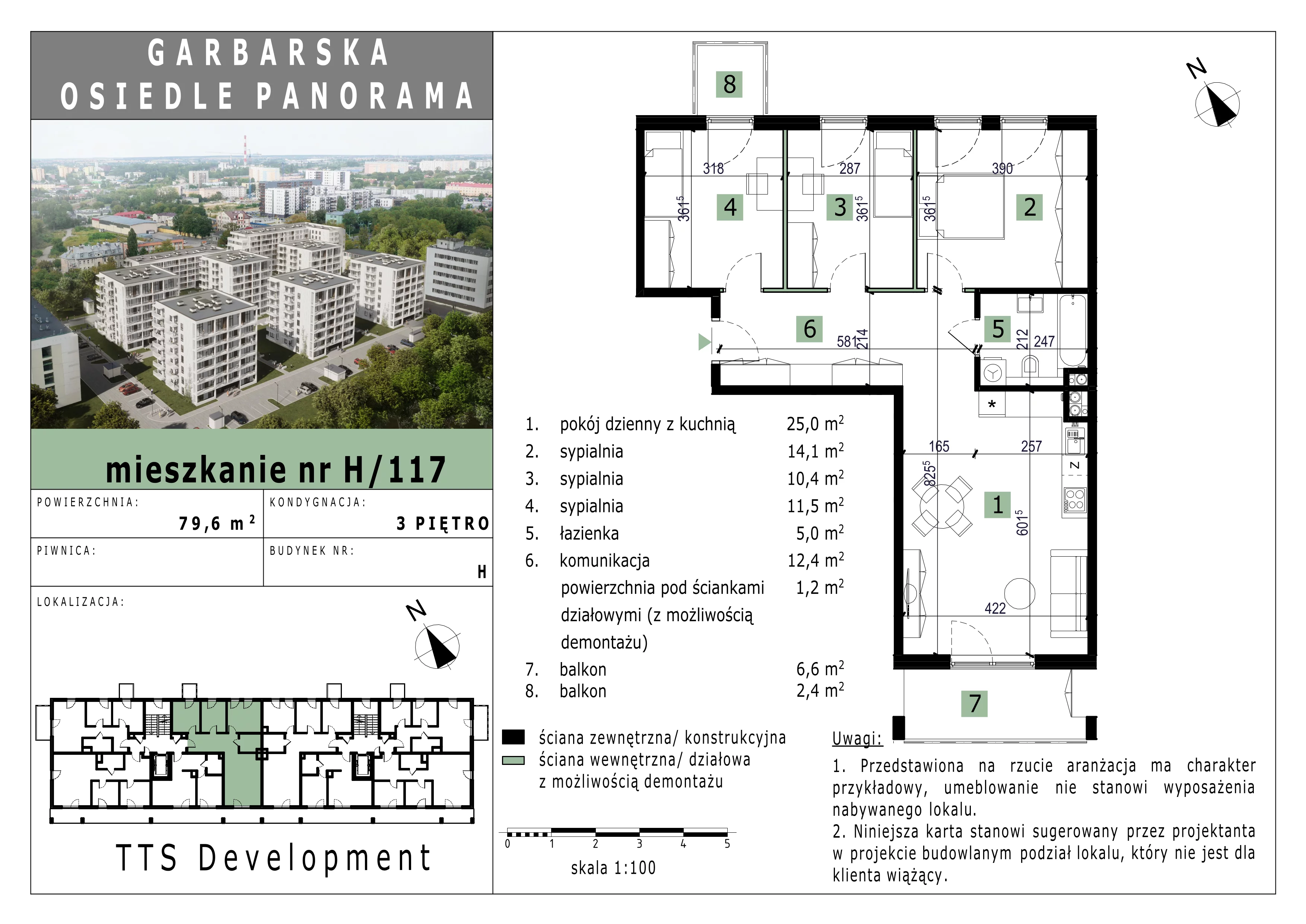 3 pokoje, mieszkanie 79,62 m², piętro 3, oferta nr 117, Osiedle Panorama, Lublin, Kośminek, Majdanek, ul. Garbarska 18A/18B 