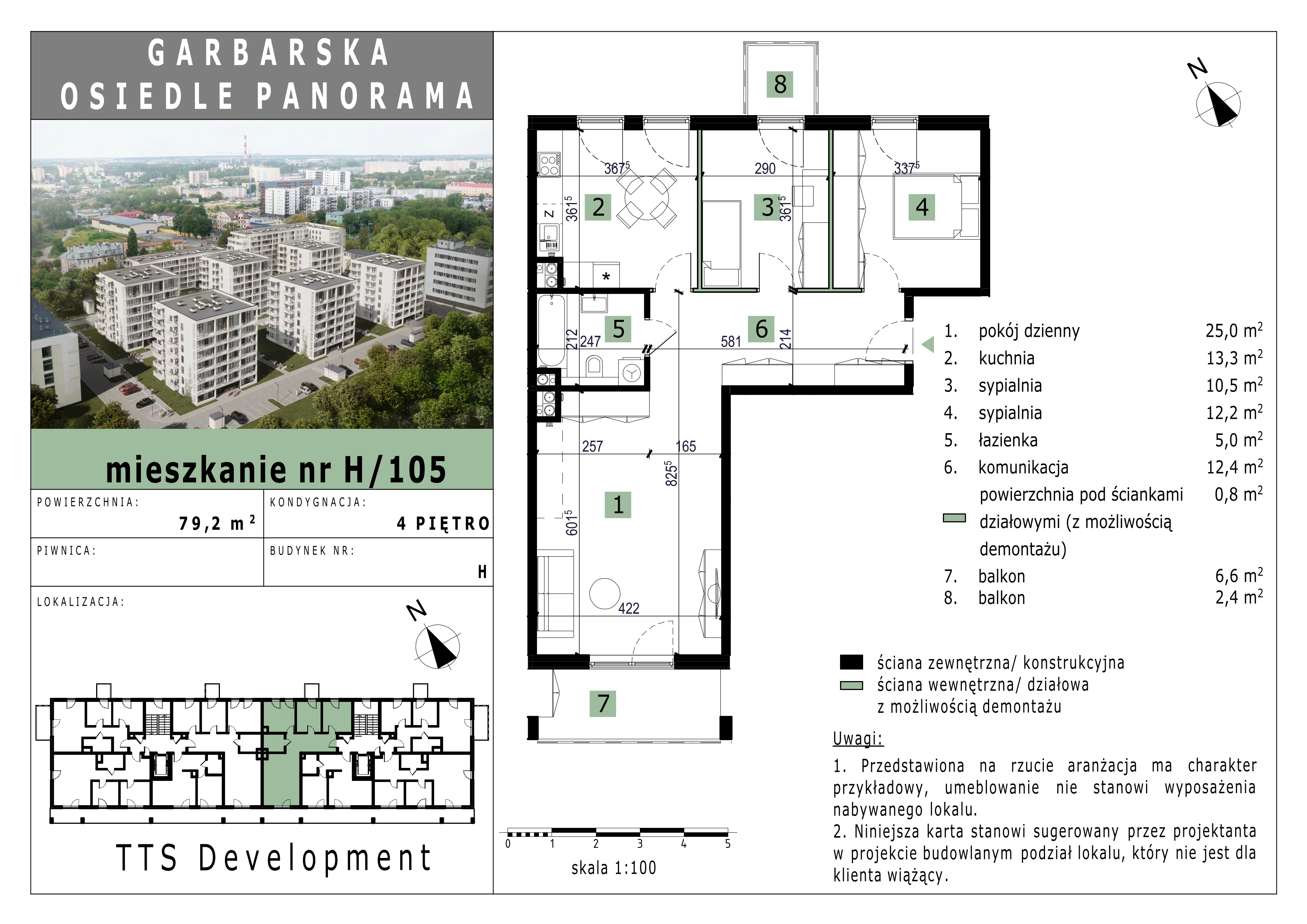 3 pokoje, mieszkanie 79,18 m², piętro 4, oferta nr 105, Osiedle Panorama, Lublin, Kośminek, Majdanek, ul. Garbarska 18A/18B 