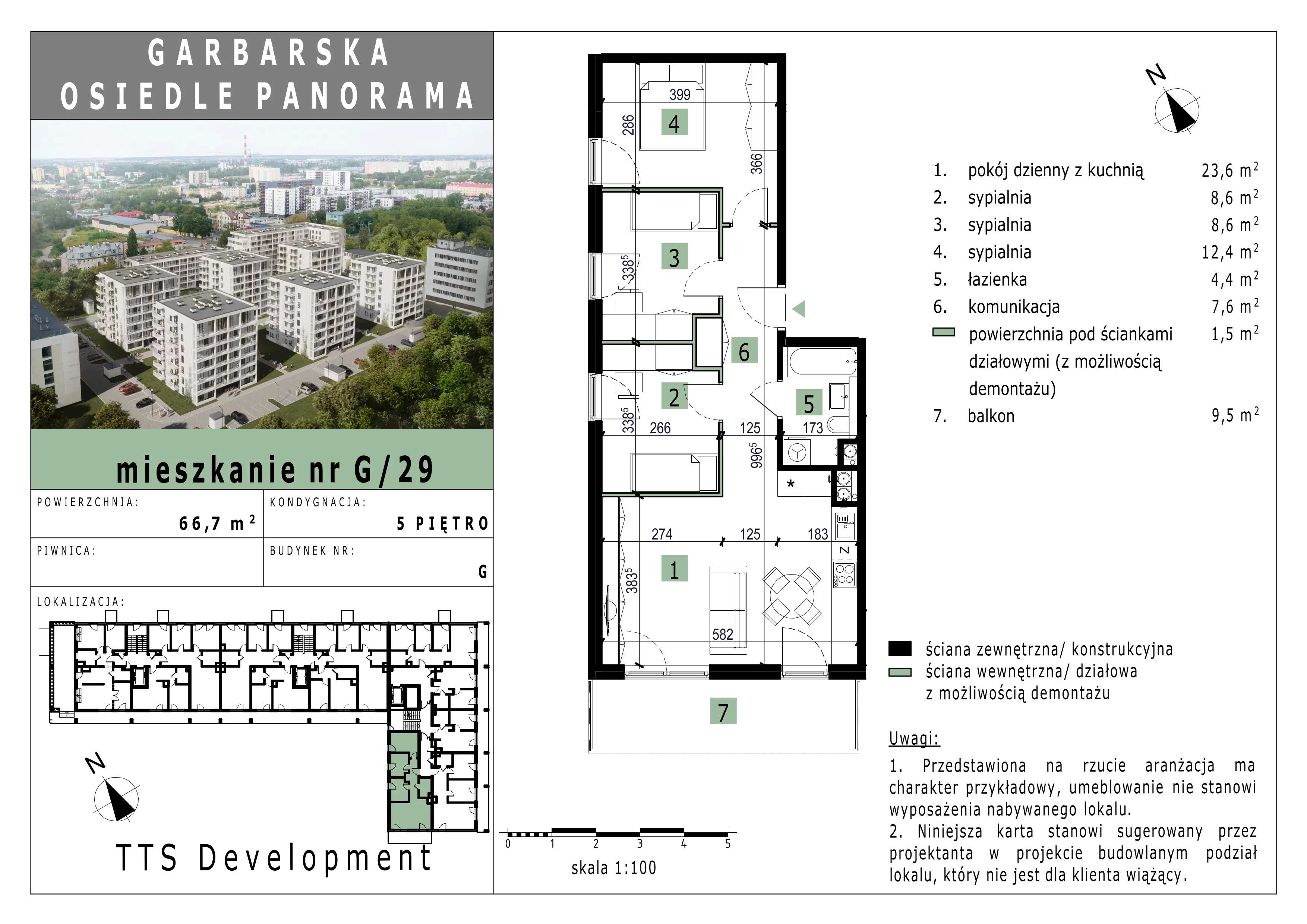 3 pokoje, mieszkanie 66,94 m², piętro 5, oferta nr 29, Osiedle Panorama, Lublin, Kośminek, Majdanek, ul. Garbarska 18A/18B 