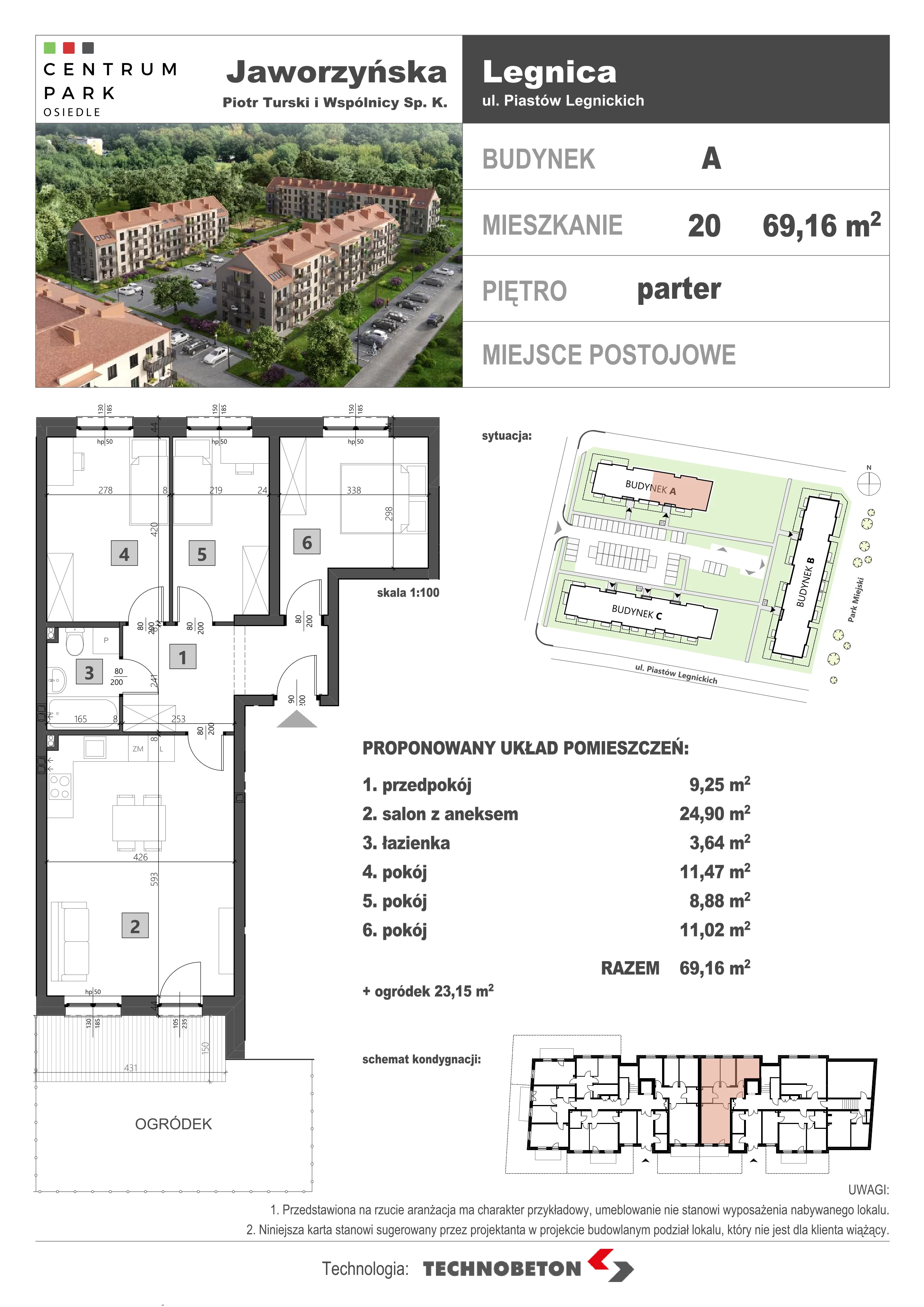 4 pokoje, mieszkanie 69,30 m², parter, oferta nr LM.20, Osiedle Centrum Park, Legnica, ul. Mickiewicza 44/45