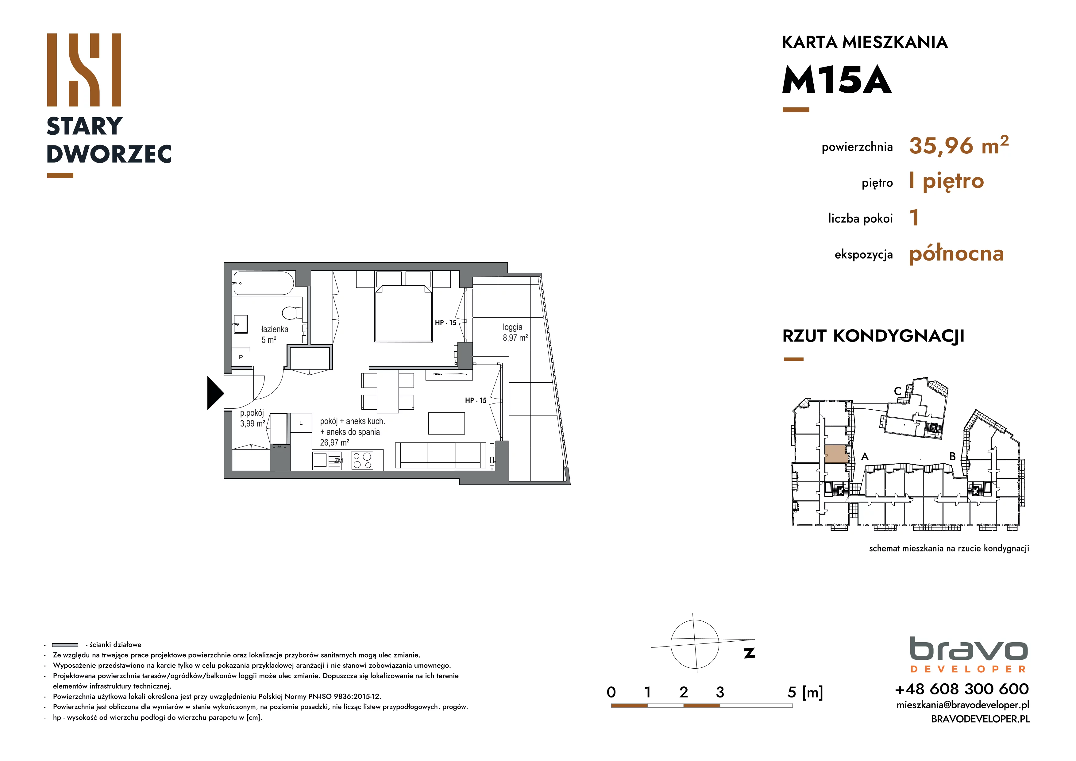 1 pokój, apartament 35,96 m², piętro 1, oferta nr M 15A, Stary Dworzec, Kartuzy, ul. Dworcowa