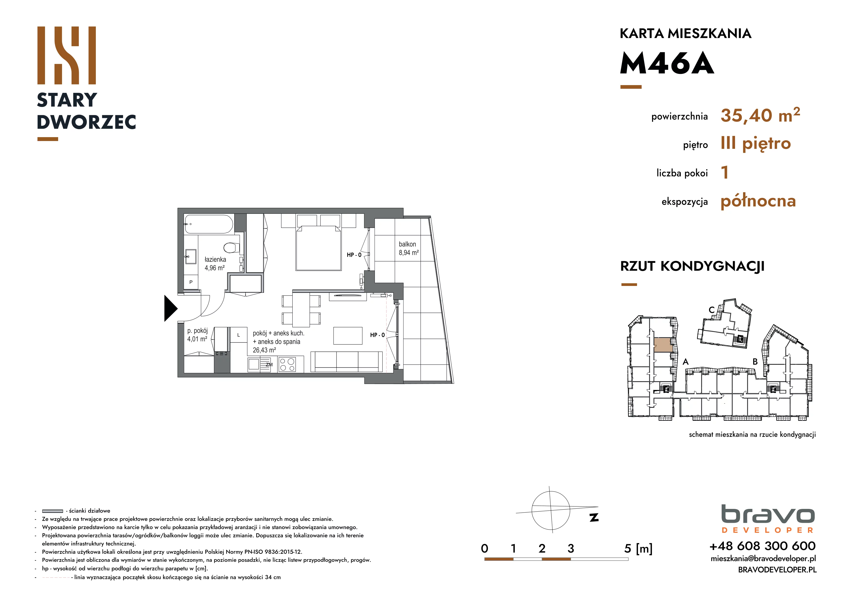 1 pokój, mieszkanie 35,40 m², piętro 3, oferta nr M 46A, Stary Dworzec, Kartuzy, ul. Dworcowa