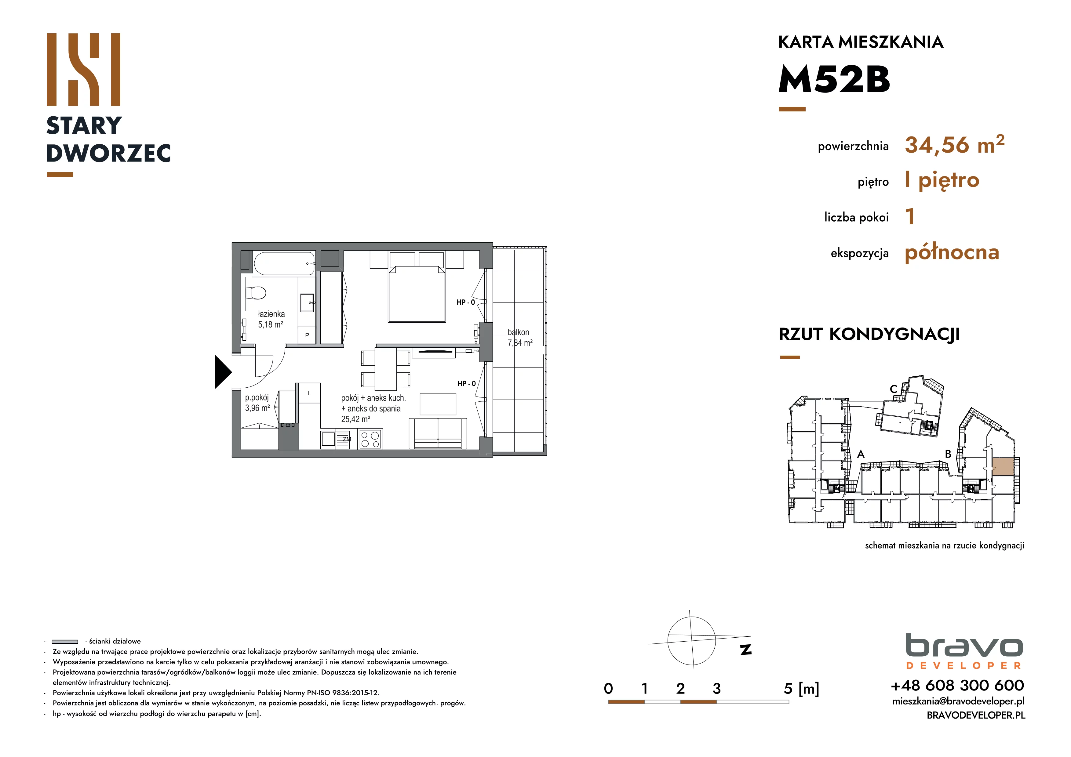 1 pokój, mieszkanie 34,56 m², piętro 1, oferta nr M 52B, Stary Dworzec, Kartuzy, ul. Dworcowa