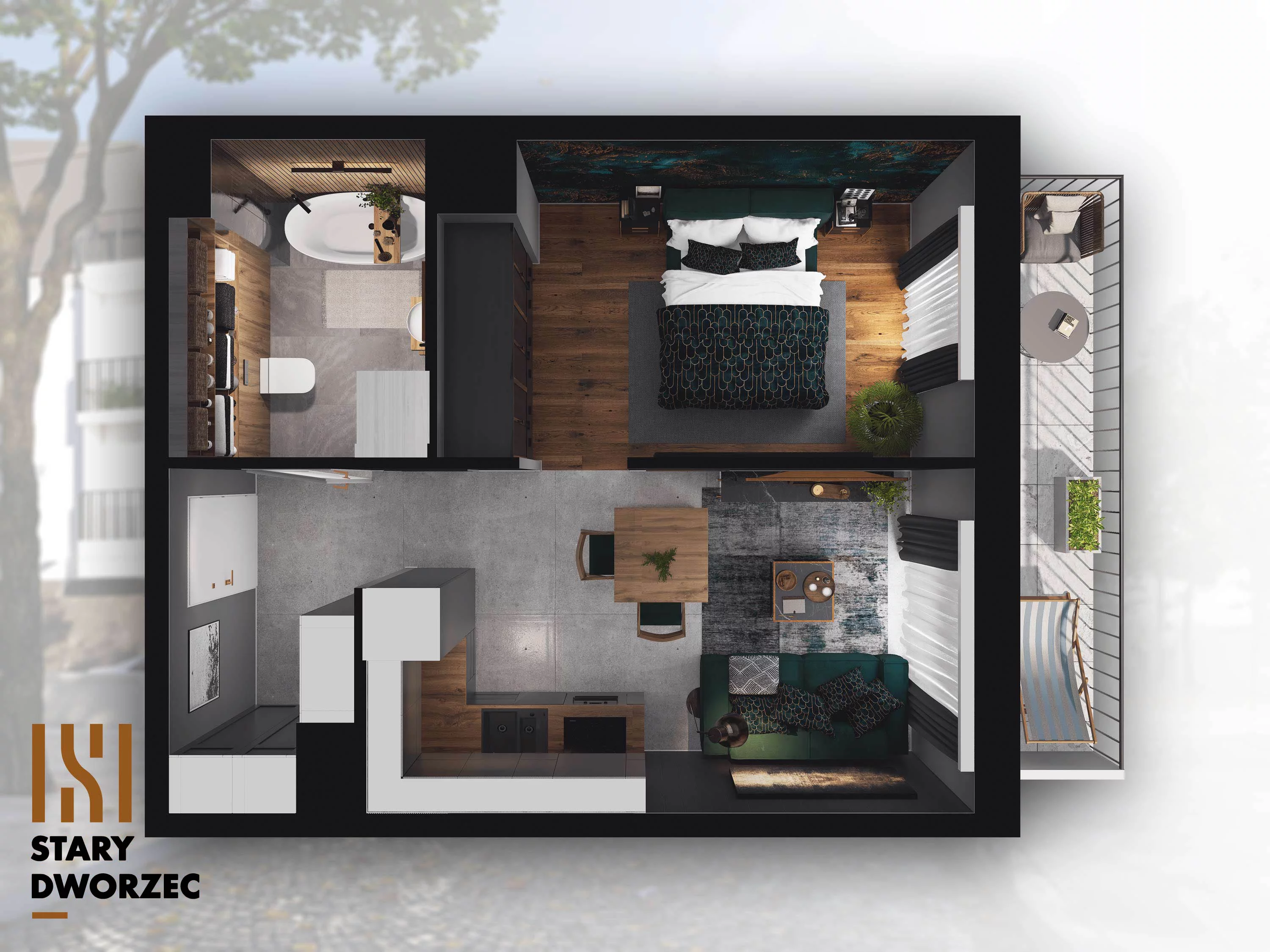 1 pokój, mieszkanie 34,56 m², piętro 1, oferta nr M 52B, Stary Dworzec, Kartuzy, ul. Dworcowa