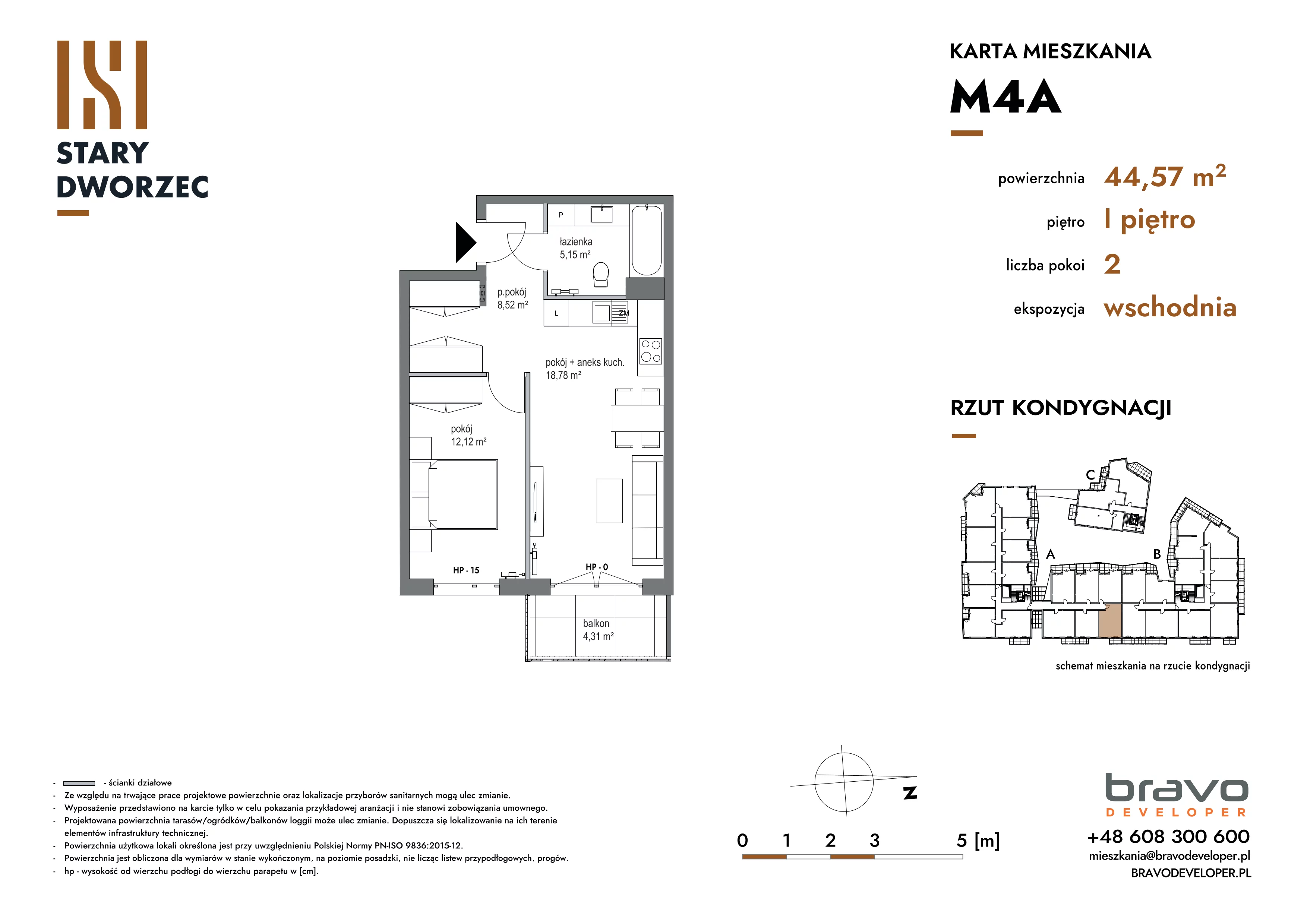 2 pokoje, mieszkanie 44,57 m², piętro 1, oferta nr M 4A, Stary Dworzec, Kartuzy, ul. Dworcowa