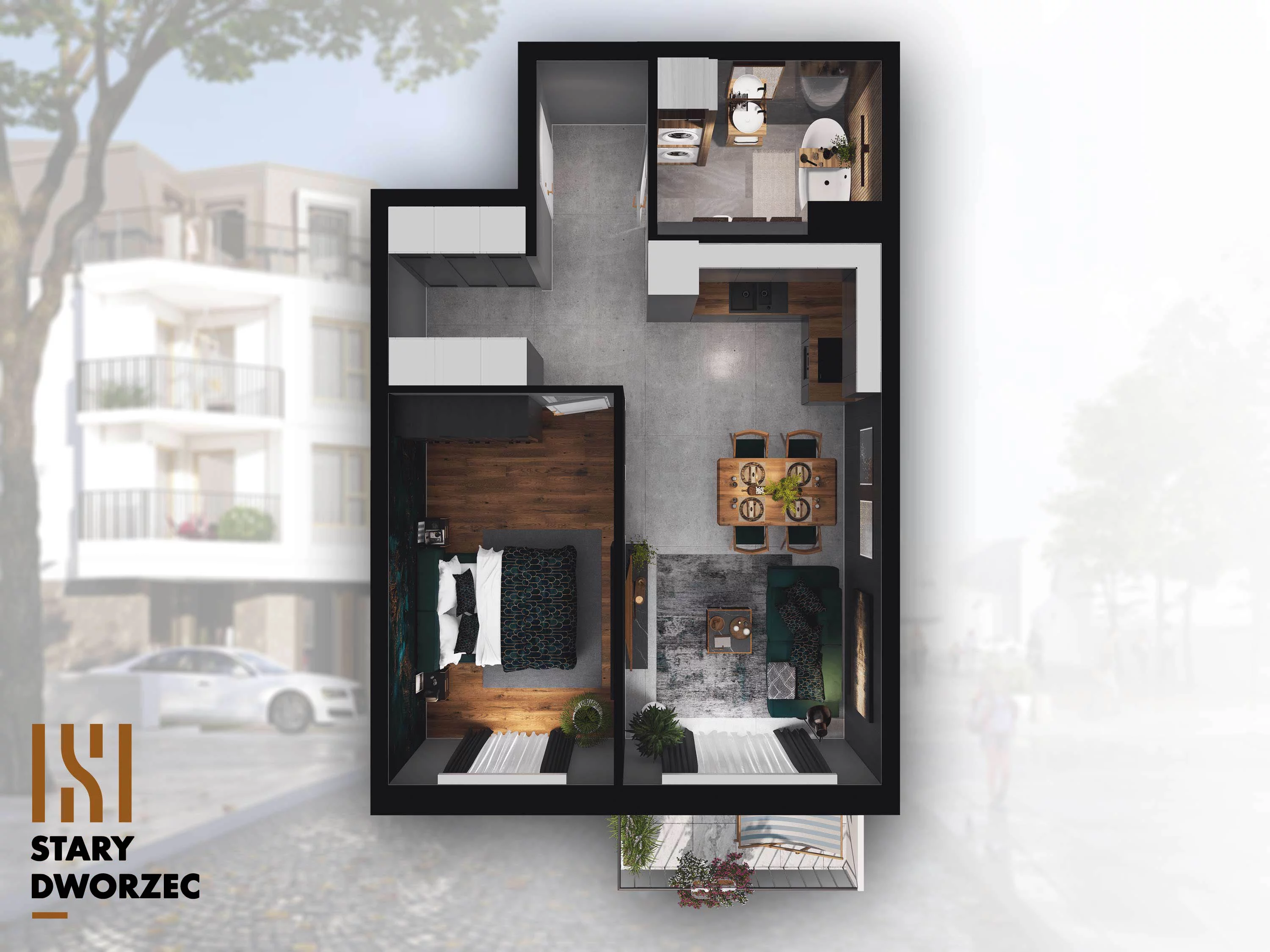 2 pokoje, mieszkanie 44,57 m², piętro 1, oferta nr M 4A, Stary Dworzec, Kartuzy, ul. Dworcowa