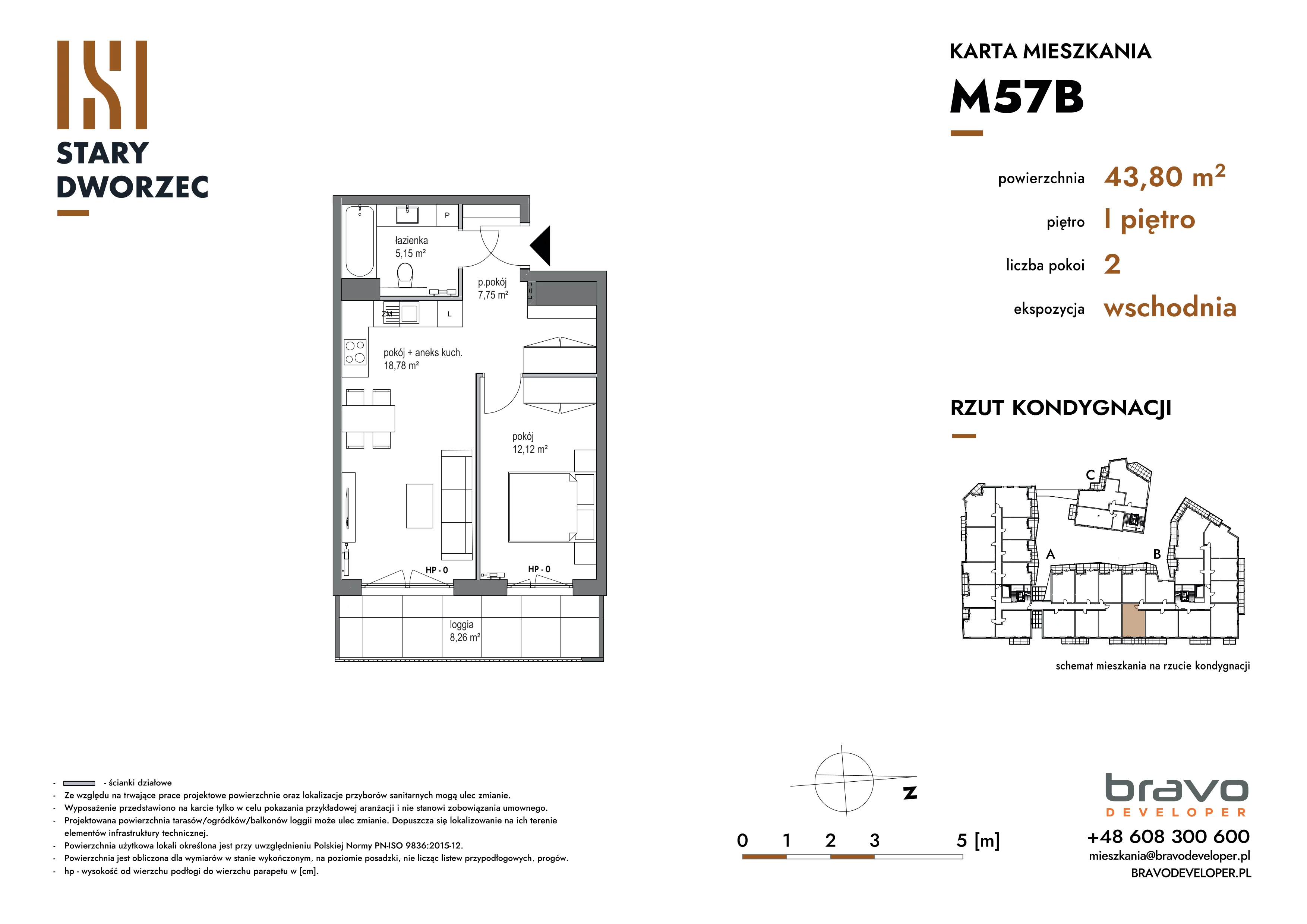2 pokoje, mieszkanie 43,80 m², piętro 1, oferta nr M 57B, Stary Dworzec, Kartuzy, ul. Dworcowa