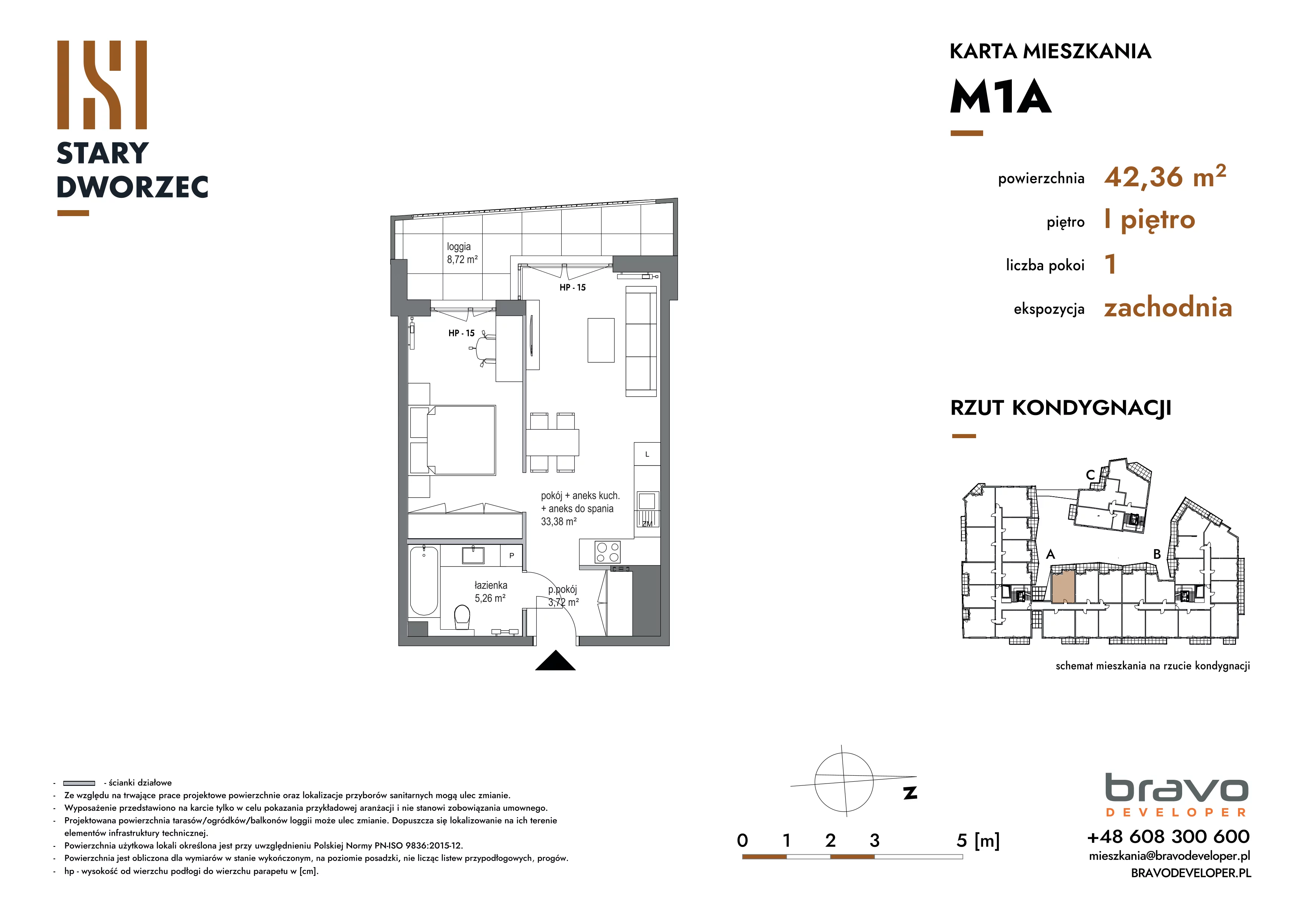 2 pokoje, apartament 42,36 m², piętro 1, oferta nr M 1A, Stary Dworzec, Kartuzy, ul. Dworcowa
